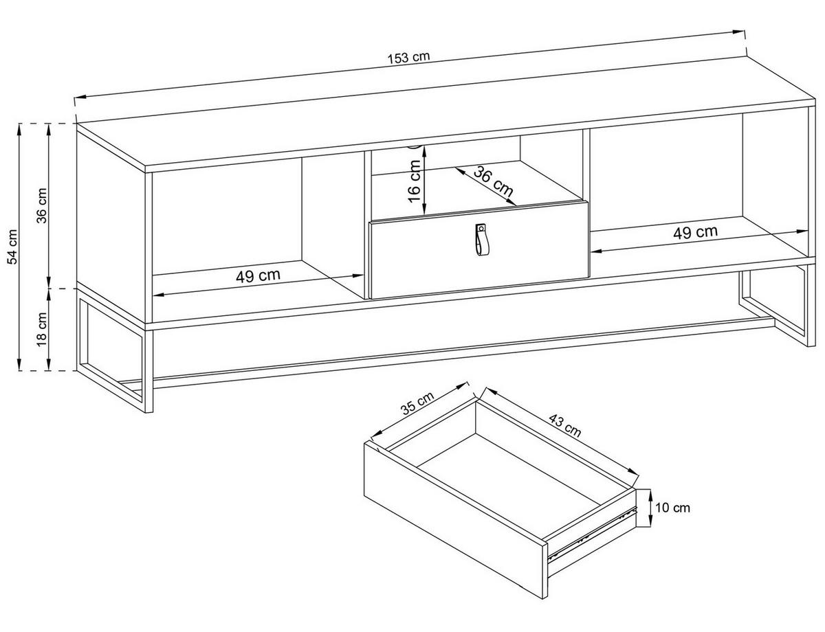 LOWBOARD Dark Ribbeck Eiche / black stone 153 / 39 / 54cm - Multicolor/Schwarz, Holz/Holzwerkstoff (153/54/39cm) - Feldmann-Wohnen