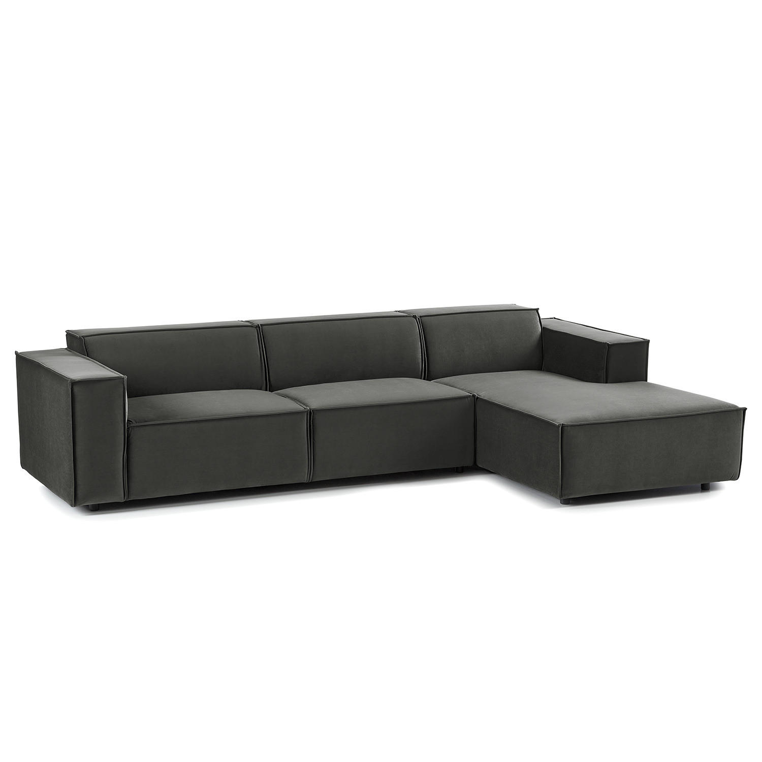 ECKSOFA mit Longchair - Schwarz/Grau, Kunststoff/Textil (294/177cm) - home24