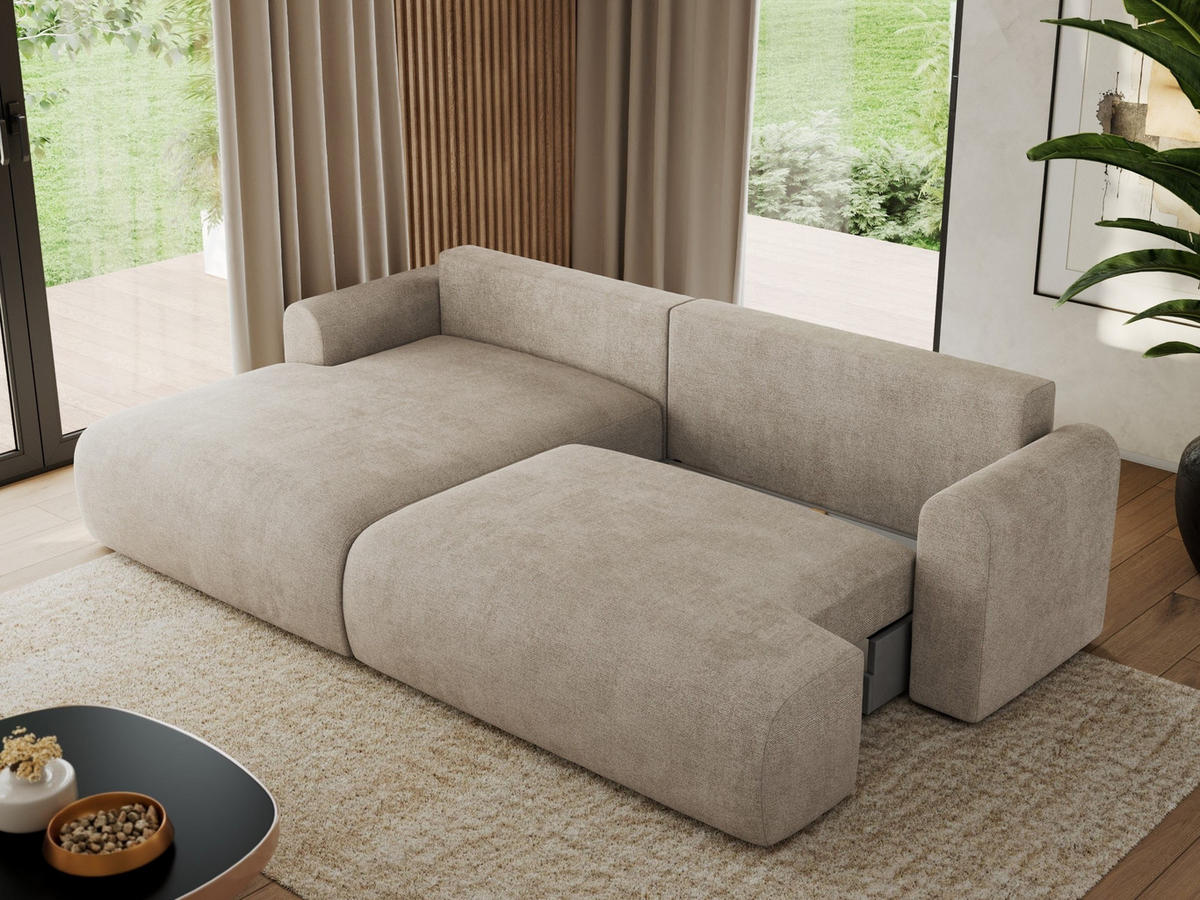 ECKSCHLAFSOFA TONO L Beige Struktur - links - Beige/Schwarz, Kunststoff/Textil (260/150cm) - MKS