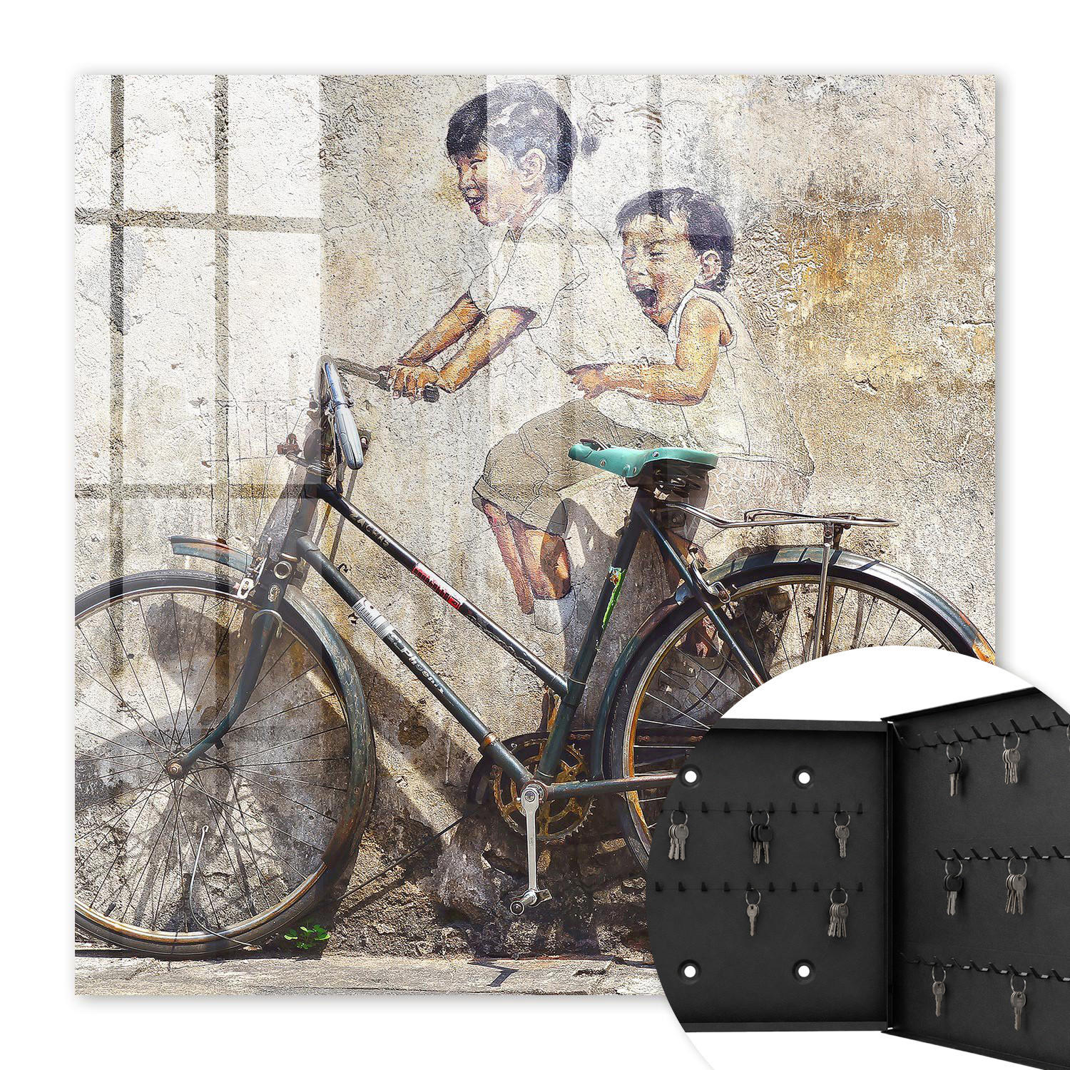 SCHLÜSSELBOX Schwarz 30x30 cm- Türöffnung nach rechts - Kinder und Fahrrad - Beige, Metall (30/30/5cm) - TULUP