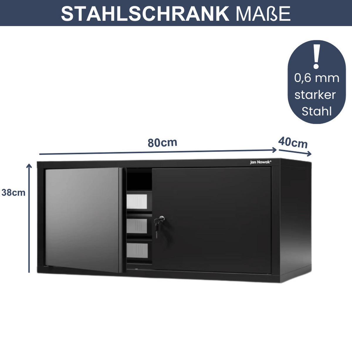 SCHRANKERWEITERUNG Aktenschrank mit 2 Flügeltüren 38x80x40cm Schwarz - Schwarz, Metall (80/38/40cm) - DELUKE