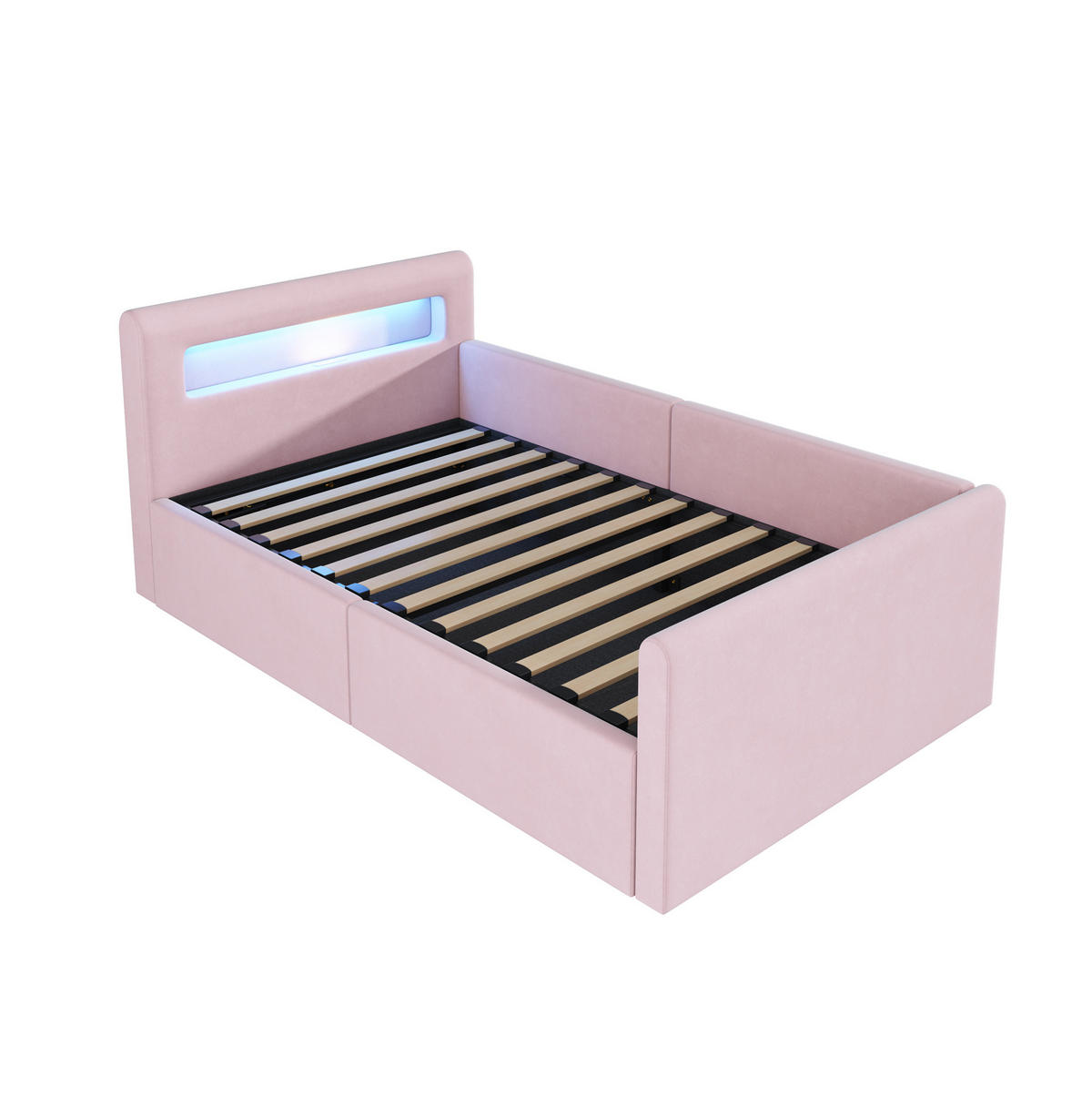 KINDERBETT 90/200 cm aus Samtstoff mit LED-Beleuchtung, USB-Anschluss und Stauraum Rosa - Rosa, Textil (90/200cm) - Modenvie