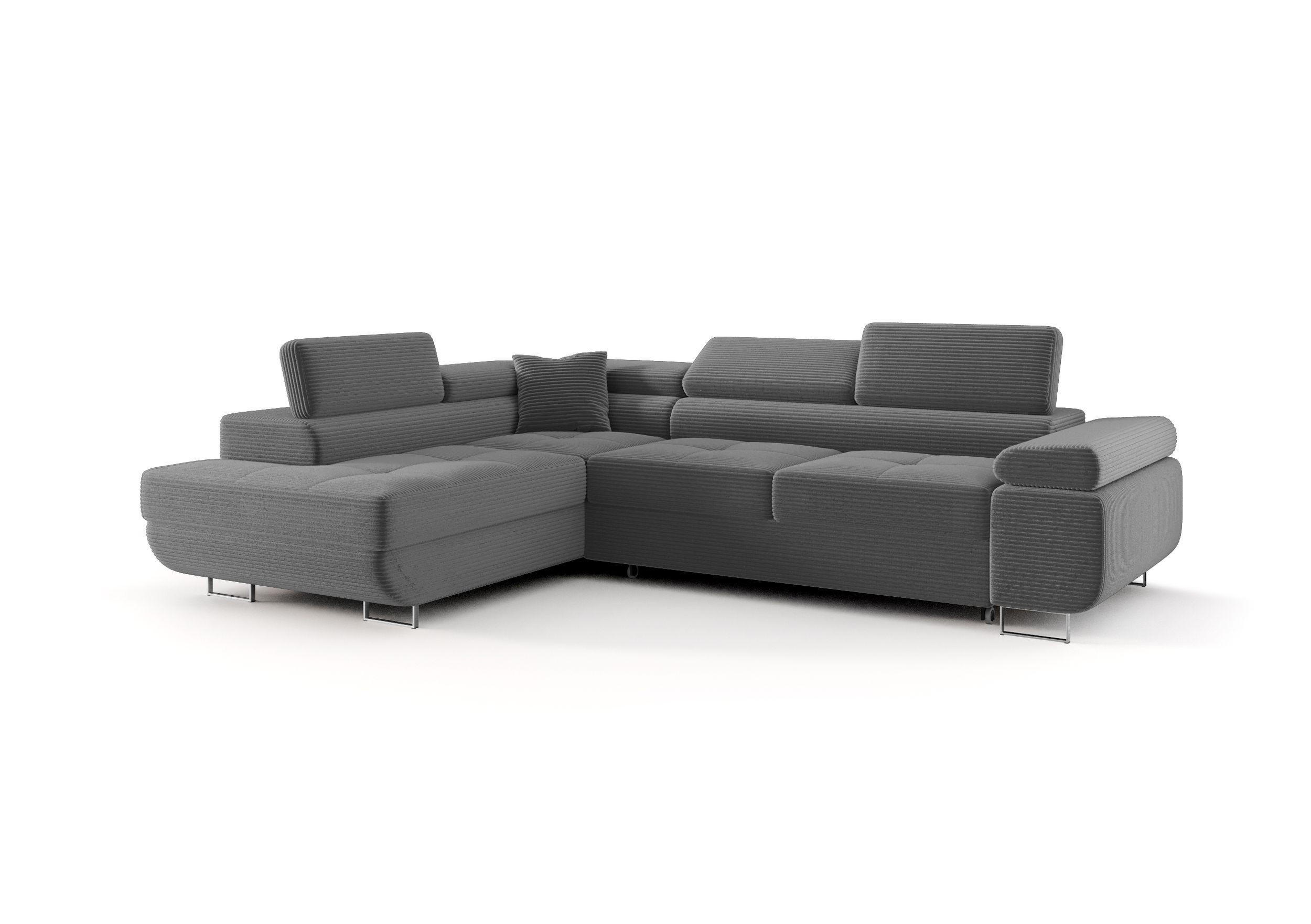 ECKSOFA EMILY mit Schlaffunktion Poso 60 Links - Grau, Textil (275/200cm) - Bedante