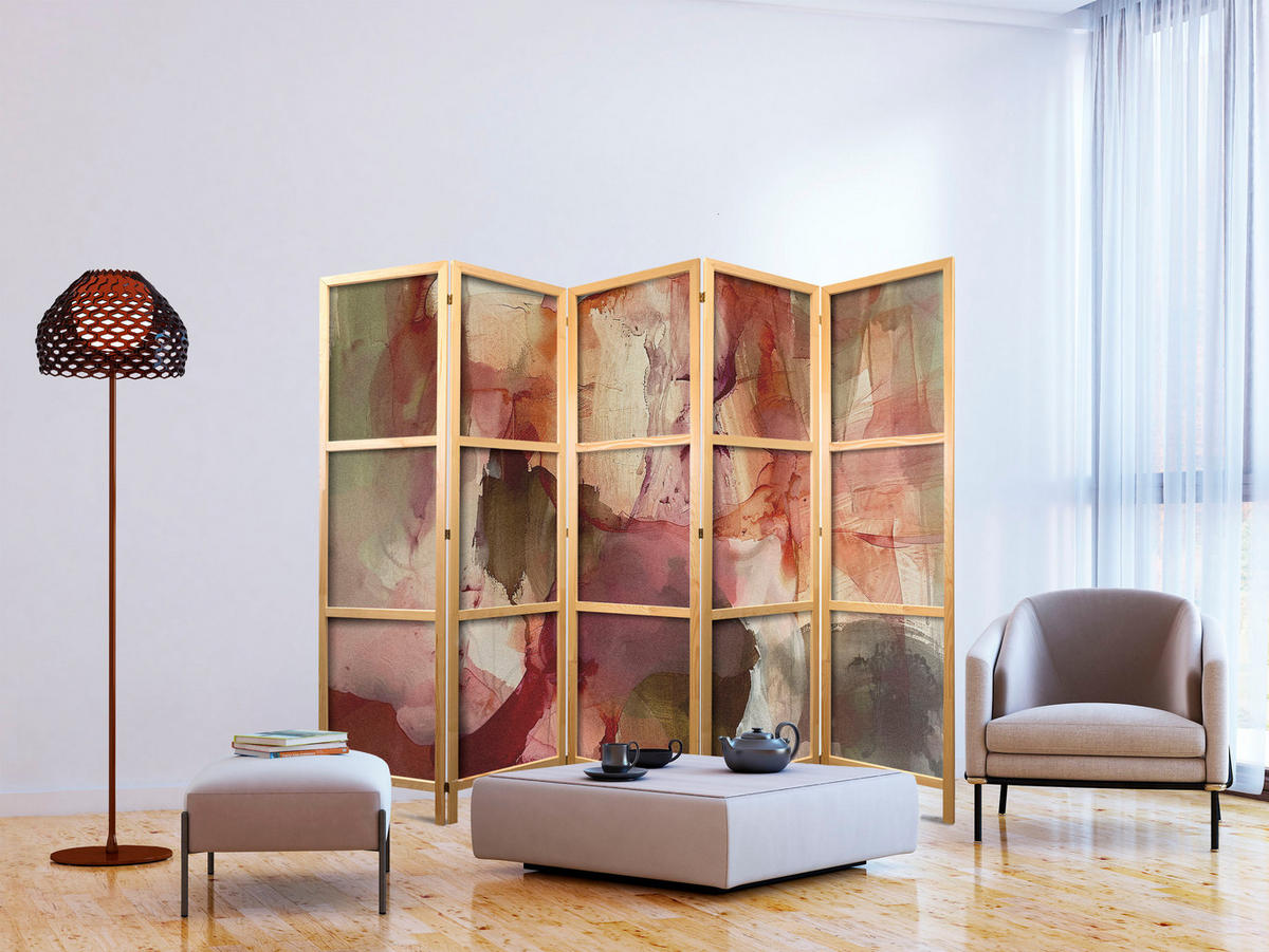 PARAVENT Japanischer 5-tlg 225x172 cm Abstraktion - Multicolor, Holz/Textil (225/172/3cm) - Muralo