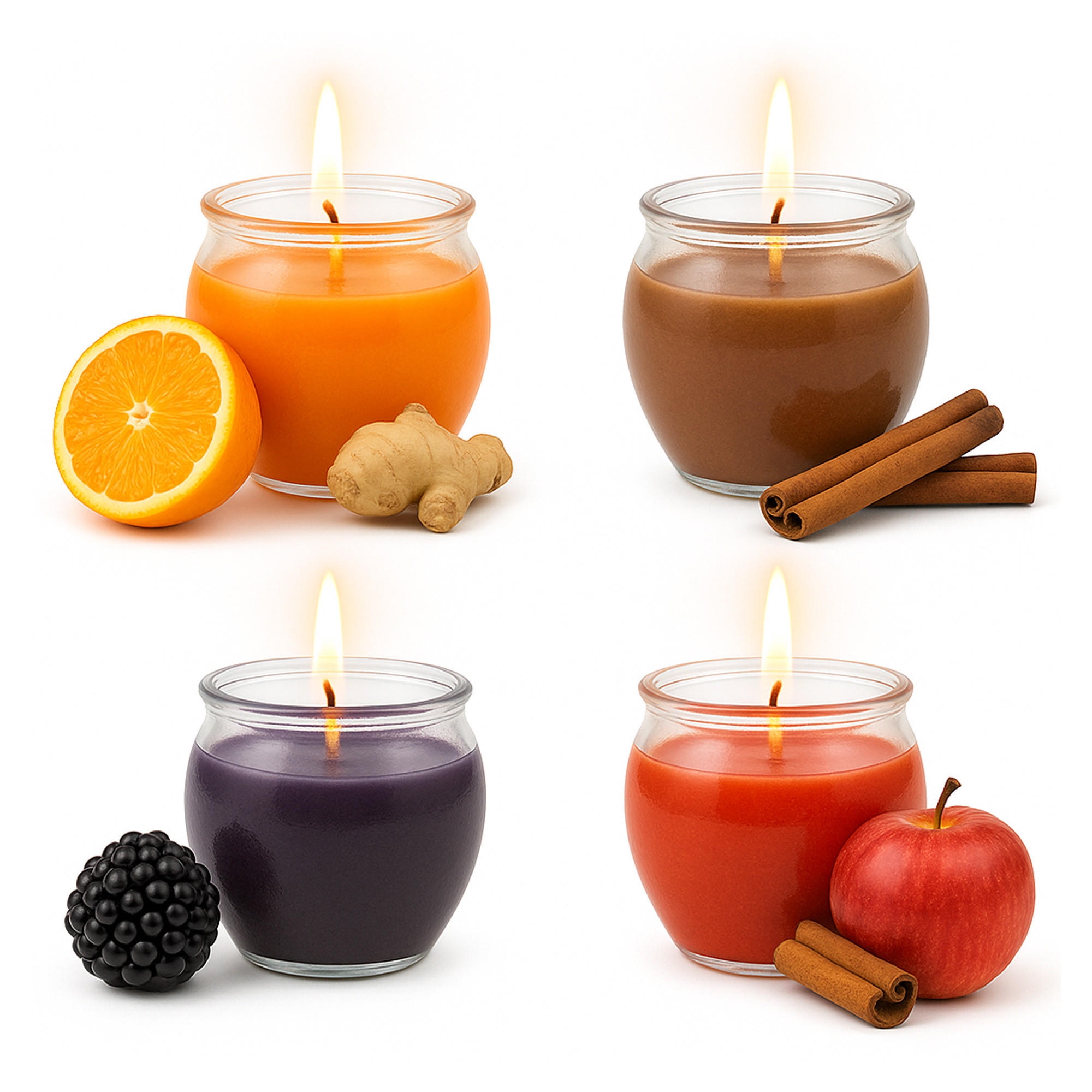 DUFTKERZEN "Selection" - 4 Kerzen im Mix Winter Spice - Multicolor/Orange, Naturmaterialien (5.8/6cm)