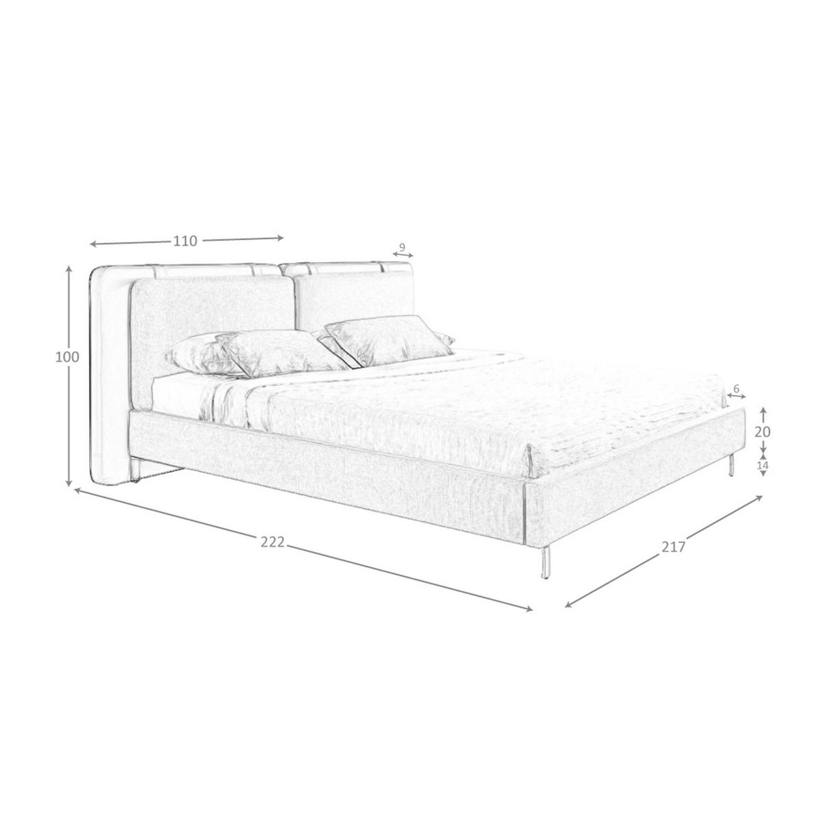 BETT Bett aus nerzfarbenem Kunstleder und grauem Stoff 217/222/100 cm - Taupe/Edelstahlfarben, Leder (180/200cm) - ANGEL CERDA