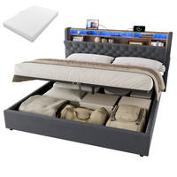 POLSTERBETT 180/200 mit Matratze und Bettkasten und Stauraumbett mit Schubladen und LED Funktionbett in Grau - Grau, Holzwerkstoff/Textil (180/200cm) - STILVORA