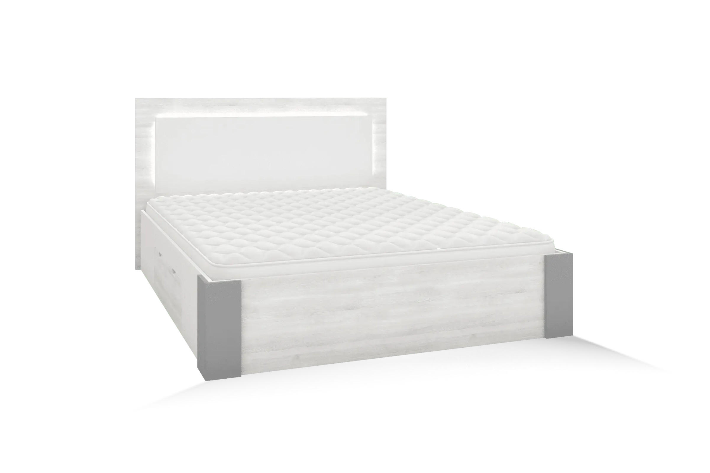 Deine Möbel 24 Doppelbett Weiß, Eiche, Grau 160x200 cm