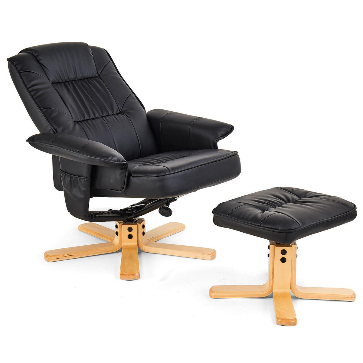 RELAXSESSEL KUNSTLEDER, SET MIT HOCKER CHARLY - Schwarz, Textil (76/87/61cm) - IDIMEX