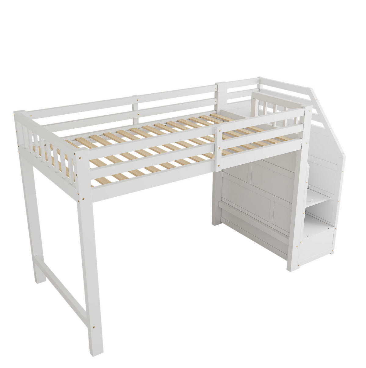HOCHBETT 90/200 cm mit Lattenrost, Geländer und Stauraumtreppe, aus Kiefernholz, Weiß - Weiß, Holzwerkstoff (90/200cm) - Redom