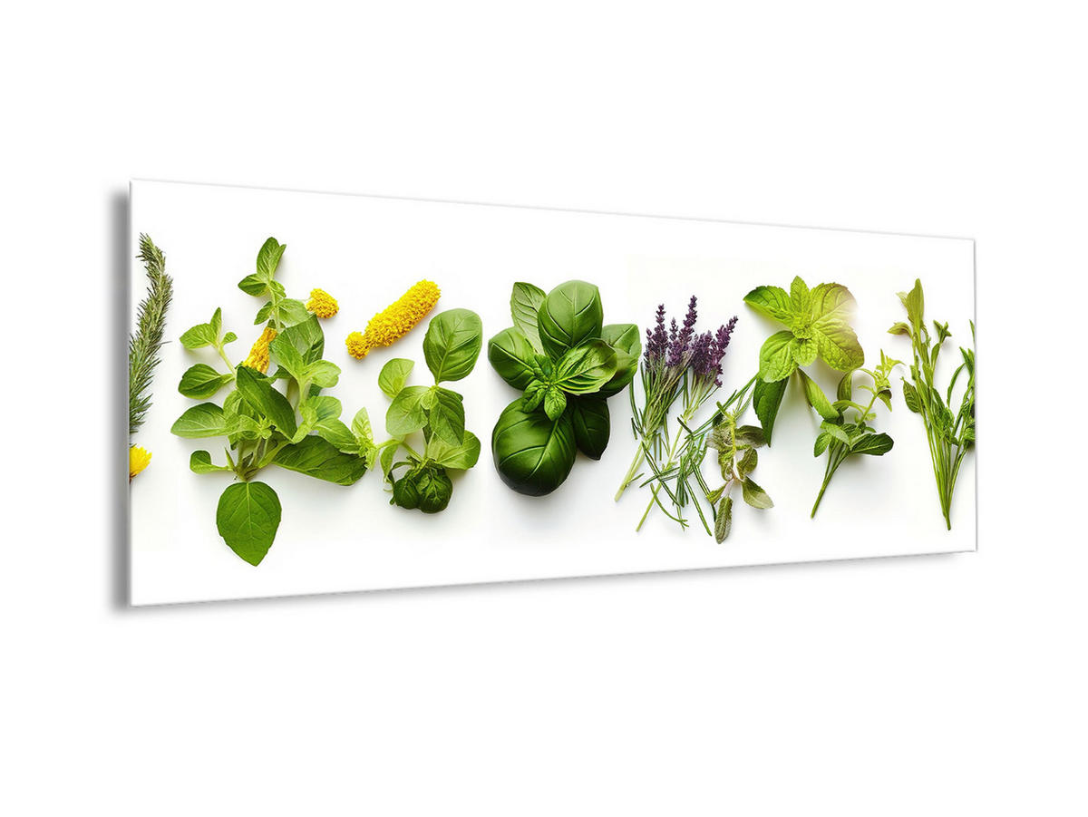 GLASBILD 80x30 cm Küche Kräuter grün - Weiß, Glas (80/30cm) - artissimo