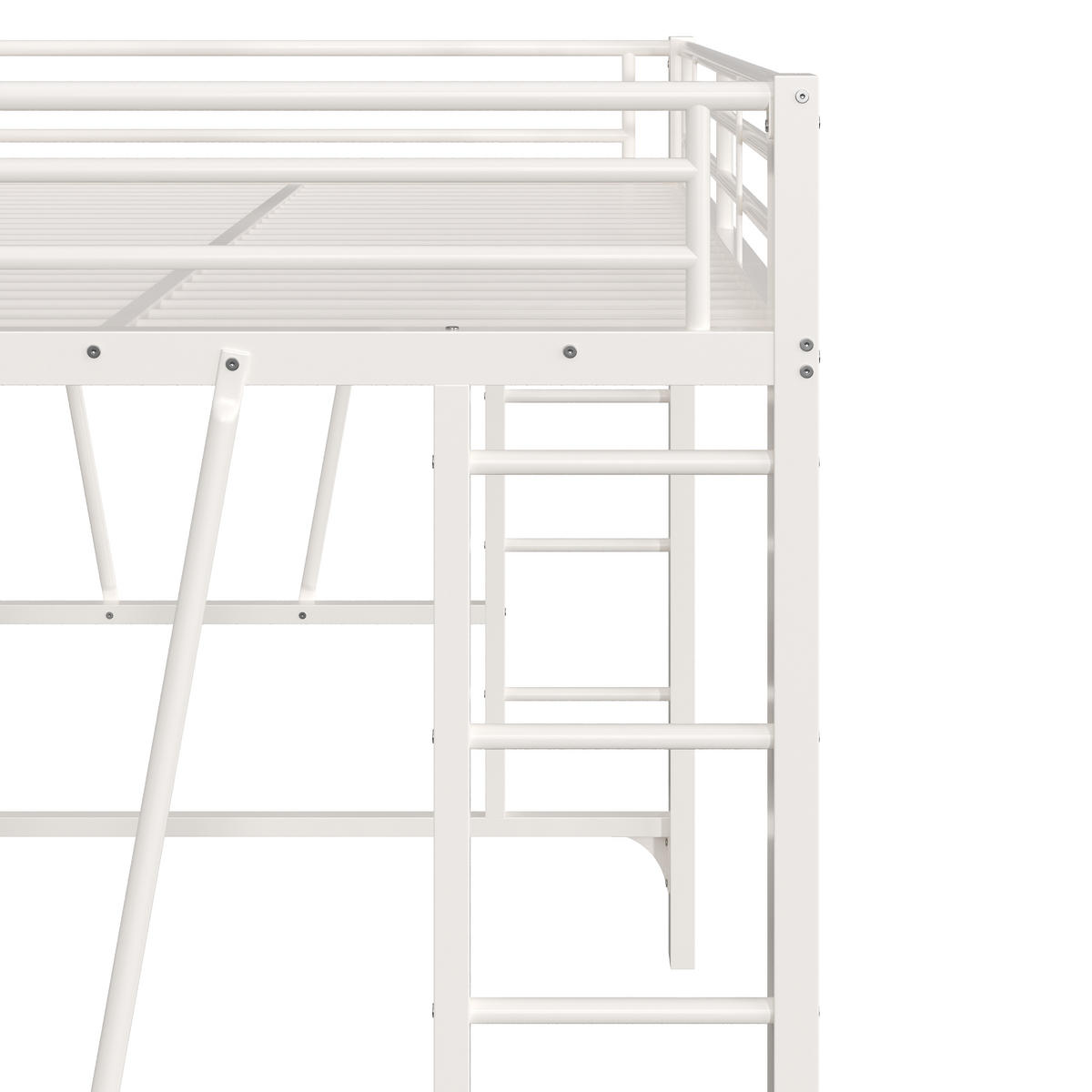 HOCHBETT 140/200 cm in Weiß mit Doppelleiter, Schutzgeländer und offenem Raum unter dem Bett aus Metall - Weiß, Metall (140/200cm) - STILVORA