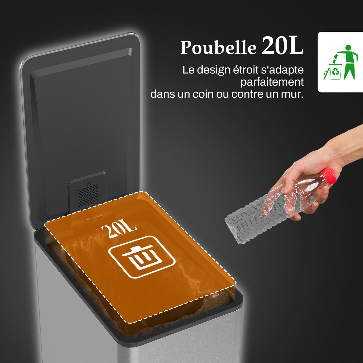 MÜLLEIMER DE-17643 20L mit Soft-Close-Pedal Silber - Silberfarben, Metall (37.2/57/21.5cm) - ComfortXL
