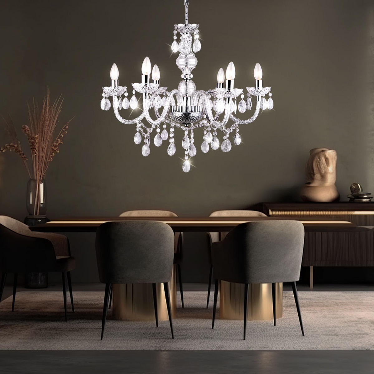 LED KRONLEUCHTER CUIMBRA I Silber Kristalloptik - Silberfarben, Metall (61/61/166cm)