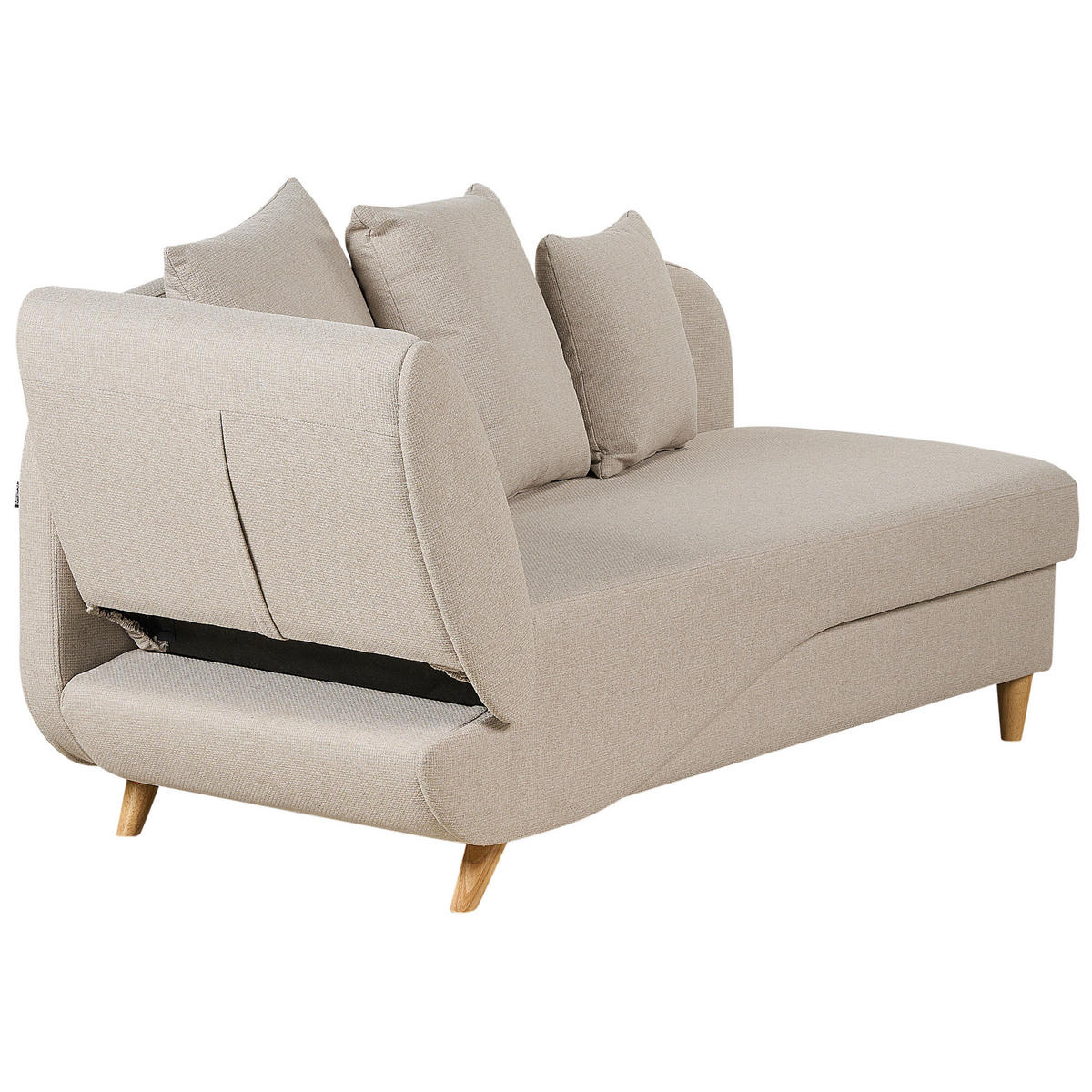 CHAISELONGUE Leinenoptik beige mit Bettkasten linksseitig Meri - Hellbraun/Beige, Textil (156/73/69cm) - Beliani