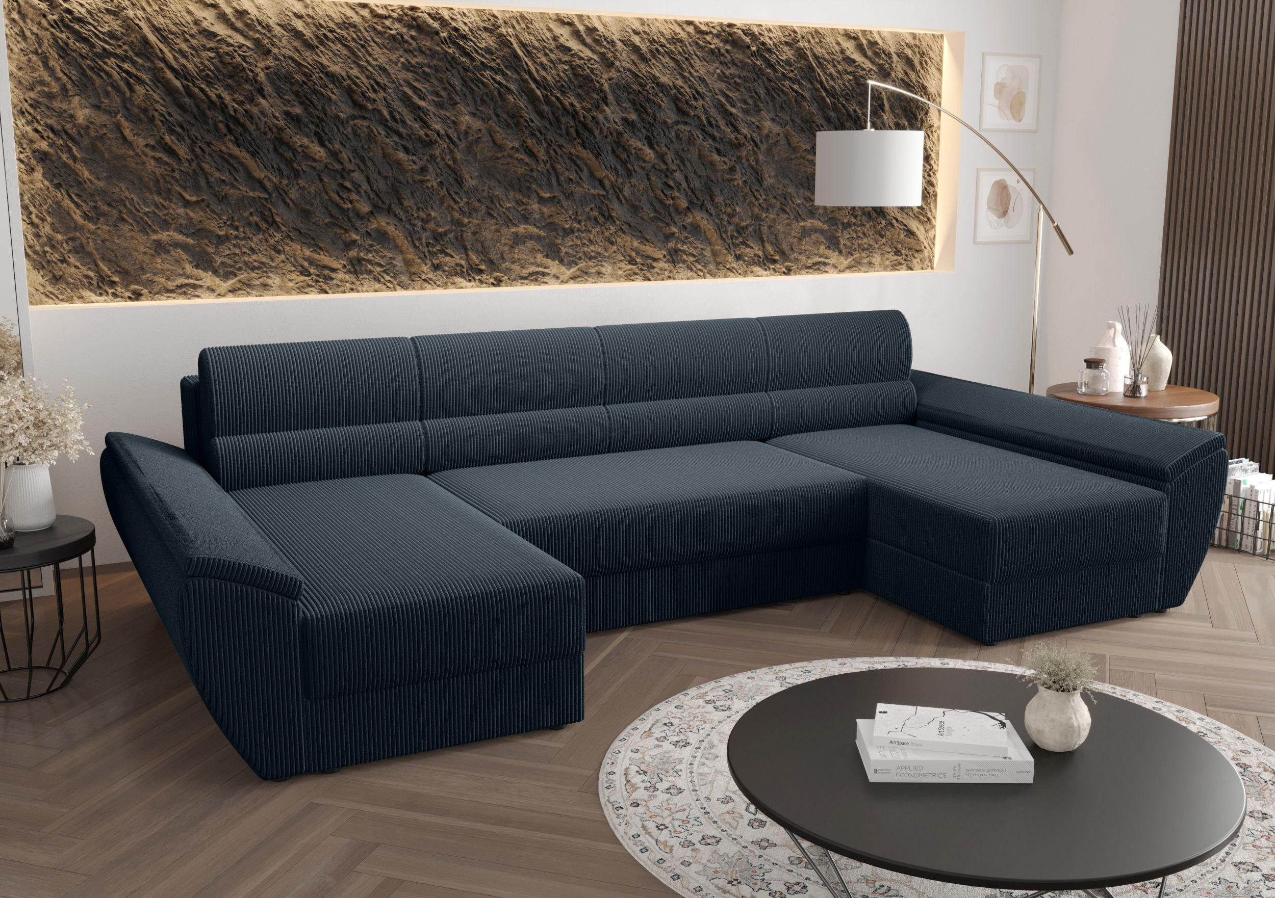 WOHNLANDSCHAFT REBIU4 Poso 05 mit Schlaffunktion - Dunkelblau, Textil (326/86/140cm) - Bedante