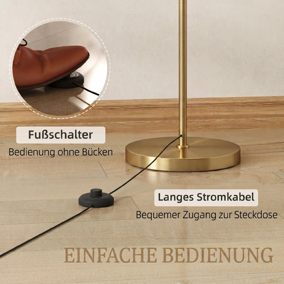STEHLAMPE Metall Stoff Gold - Goldfarben, Metall (54.3/30.6/159.6cm) - HOMCOM