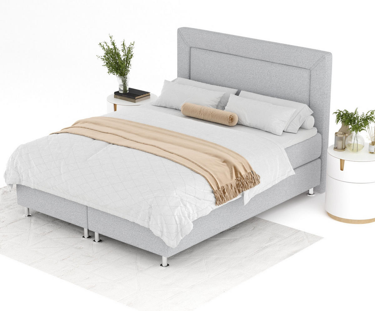BOXSPRINGBETT Laguno Hellgrau 160/200 cm mit Latex-Topper - Silberfarben/Hellgrau, Holz/Holzwerkstoff (160/200cm) - Maison de Reve