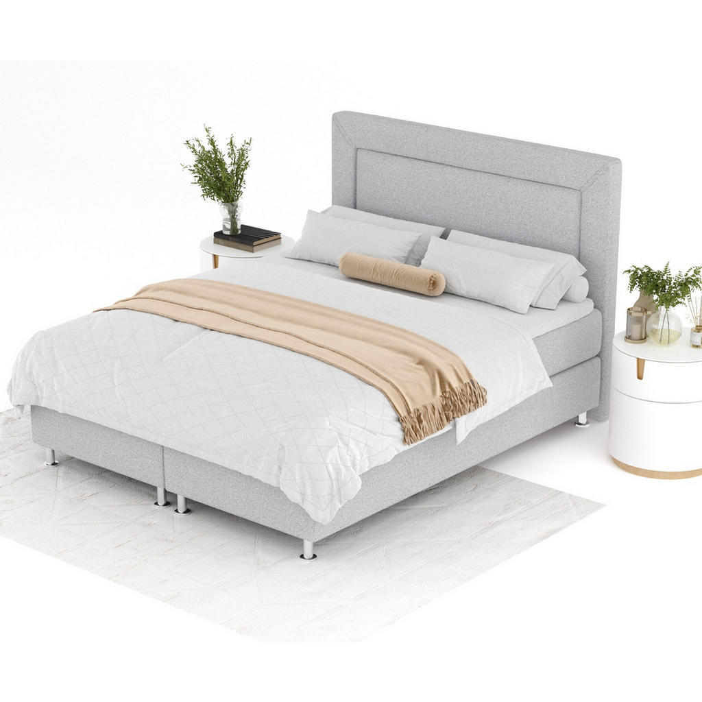 Thumbnail - Maison de Reve Boxspringbett, Hellgrau, Textil, Buche, Kiefer, H3, Höhe ca. 21 cm, 180x200 cm, FSC 100%, Made in EU, Oek...