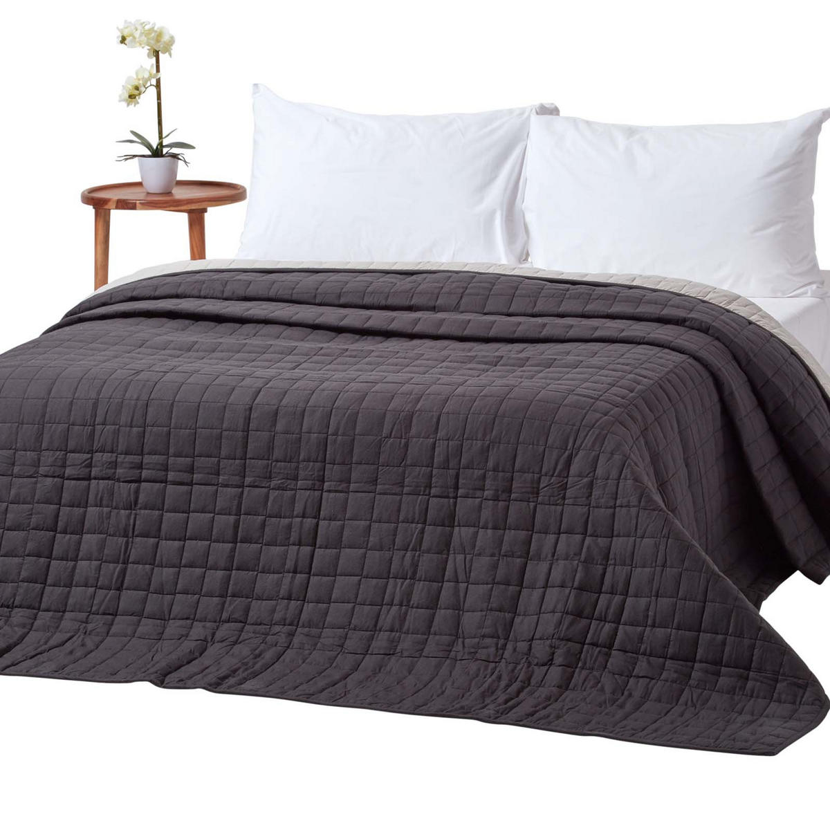 TAGESDECKE gesteppt mit Wende-Design, 150/200 cm - Schwarz, Textil (150/200cm) - Homescapes