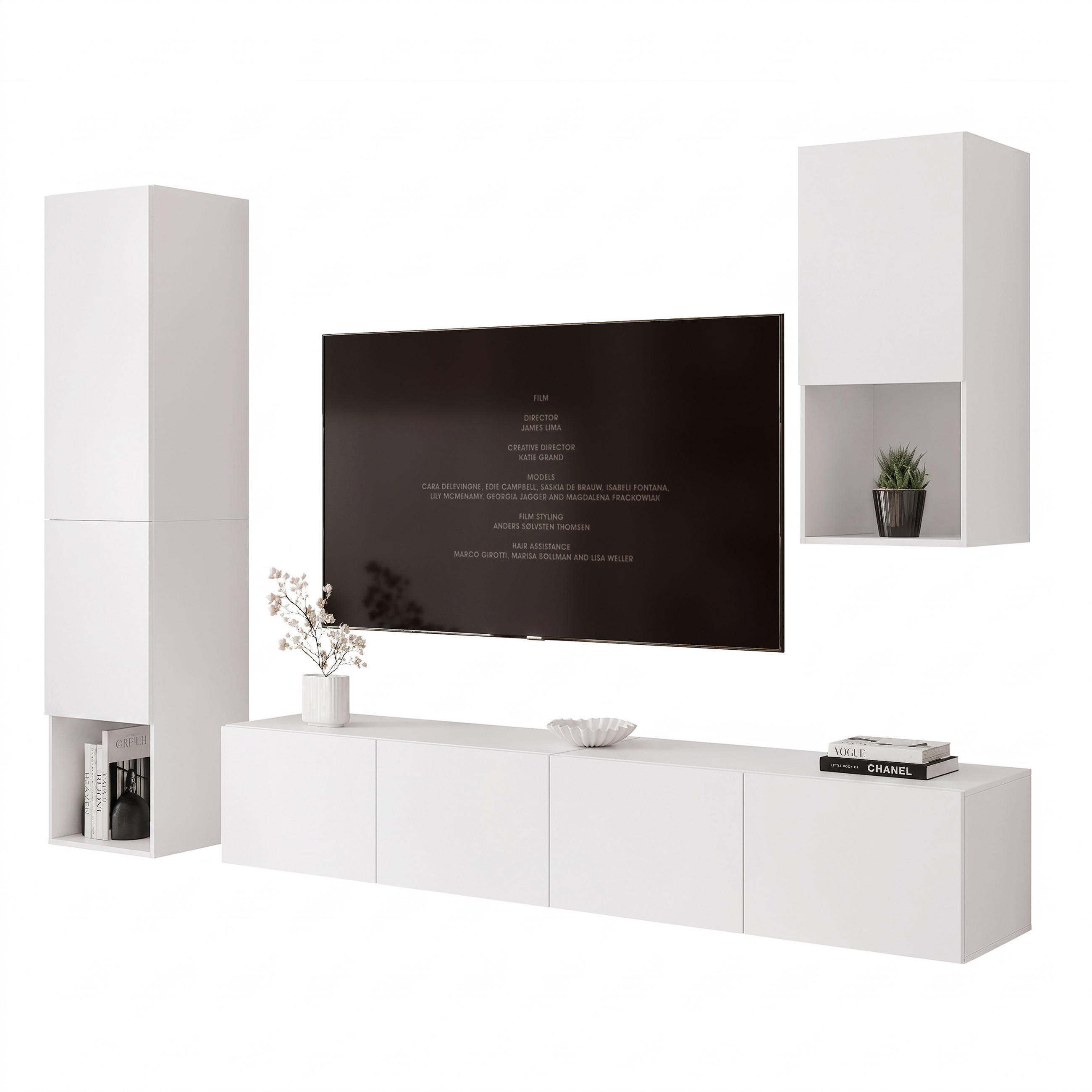 WOHNWAND ANGEL LINE III 3-teilig, mit LED-Beleuchtung, Weiß matt - Weiß, Holzwerkstoff (240/216/40cm) - Idohome