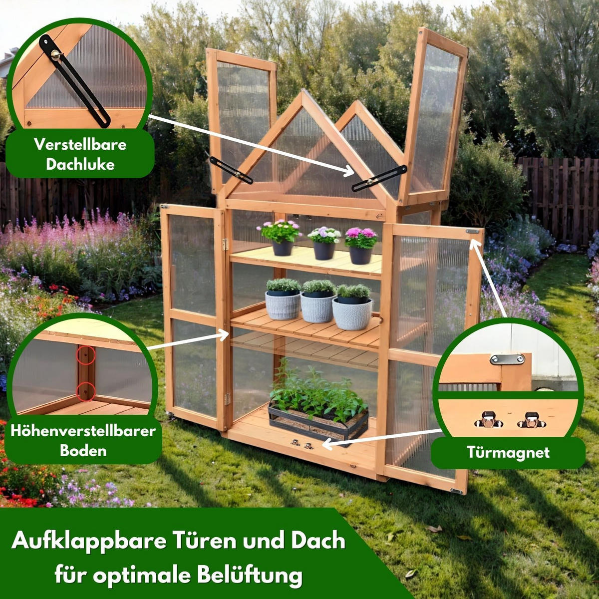 GEWÄCHSHAUS JAN Holz Farbe Braun 65/40/120 cm - Naturfarben, Holz (40/120/65cm) - Coemo