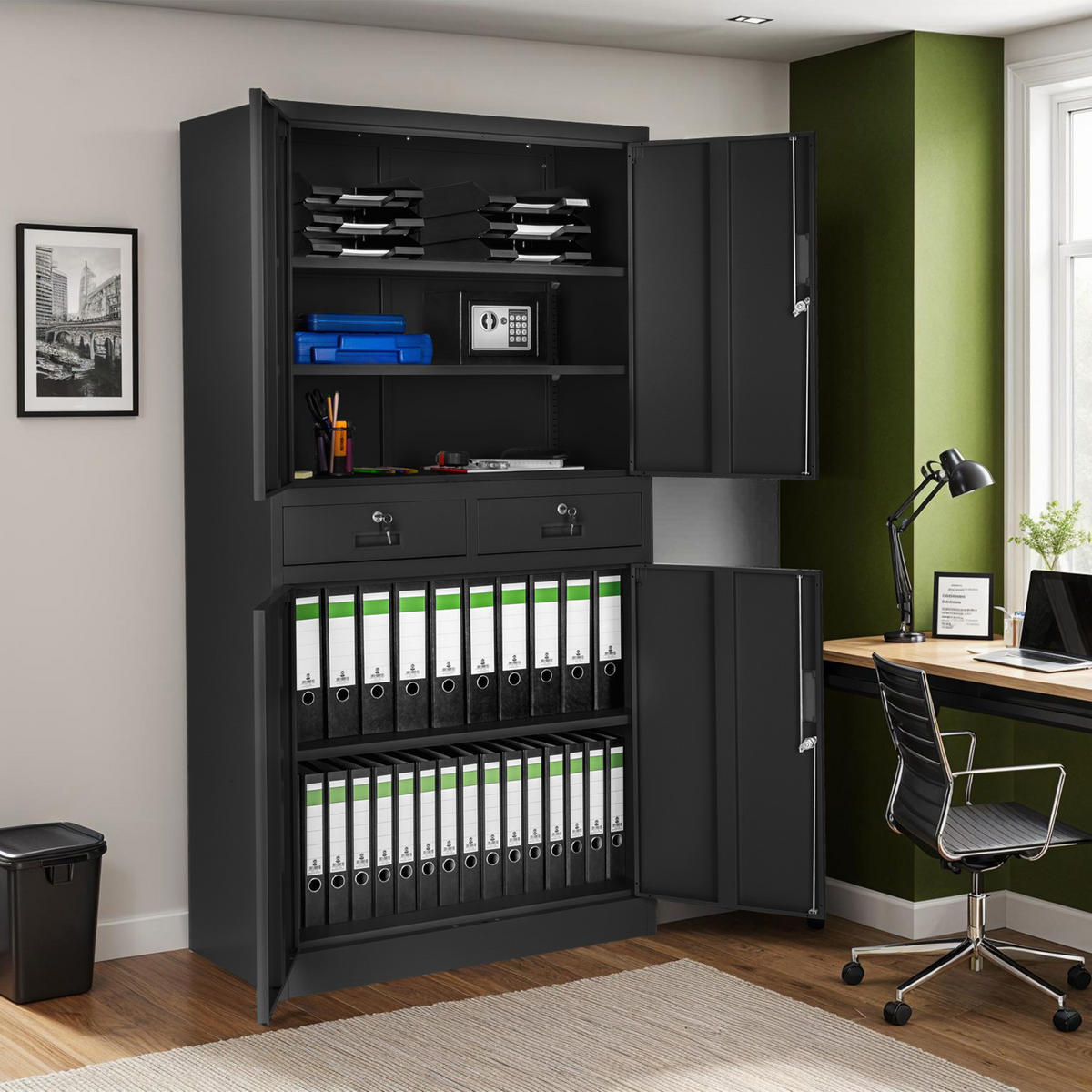 AKTENSCHRANK ,180 x 80 x 40 cm,schwarz/schwarz - Schwarz, Metall (40/180/80cm) - tectake