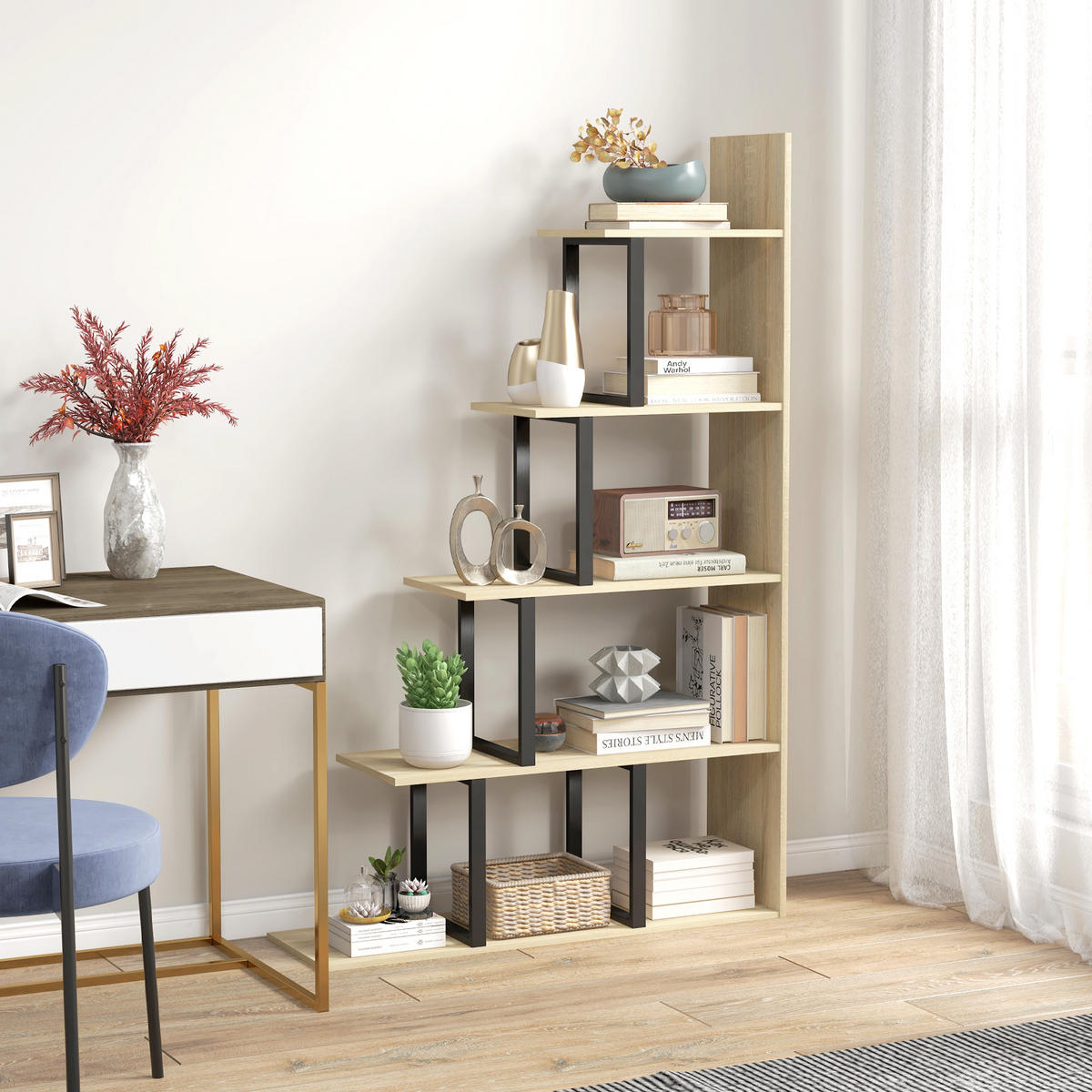 REGAL DE-15503 102/30/160 cm, 5-stufig Eiche - Eichefarben, Holzwerkstoff (102/160/30cm) - ComfortXL