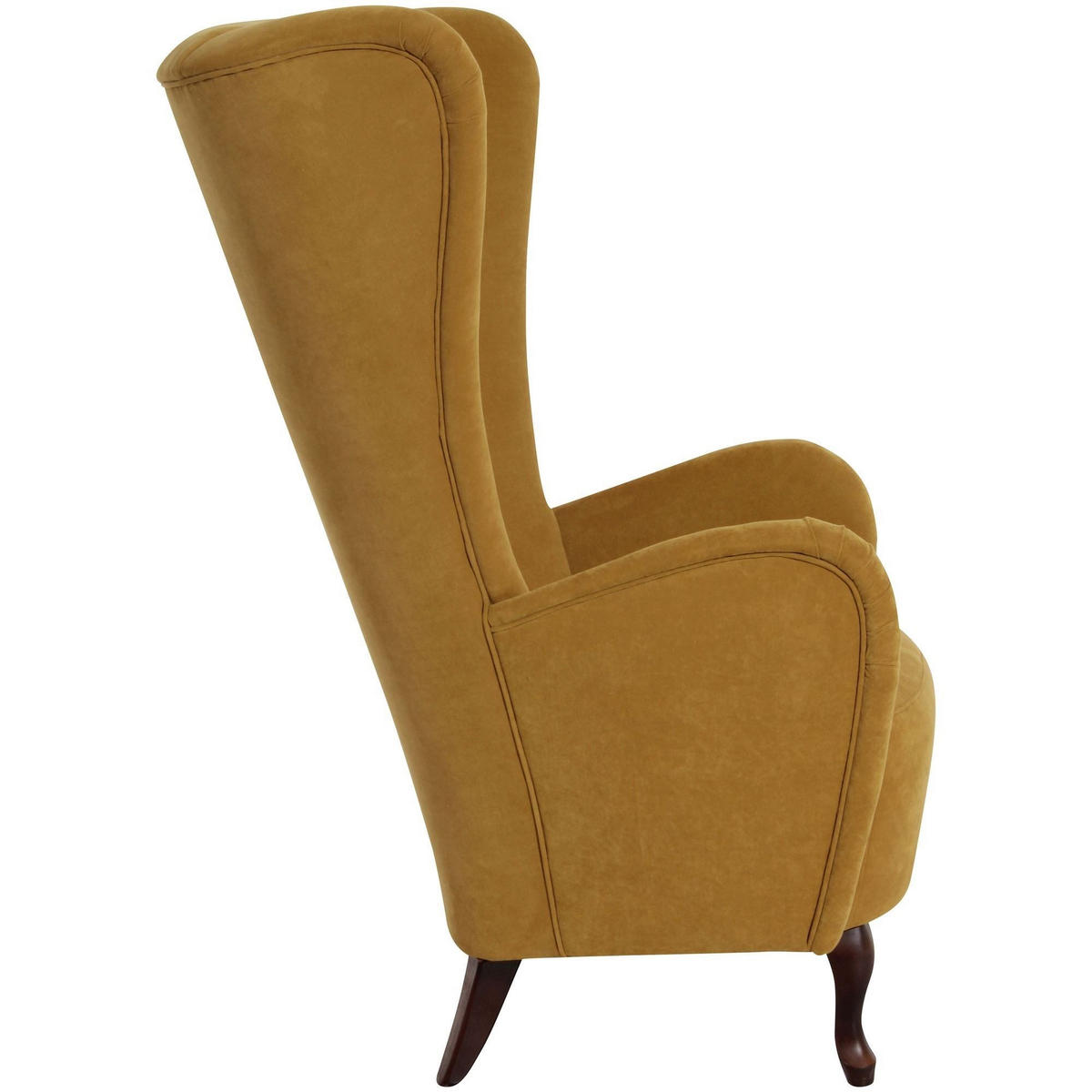 HOCHLEHNSESSEL Kailey Bezug Velourstoff Buche nussbaum dunkel / mais - Gelb, Kunststoff (96/122/89cm) - 58aufmkessel