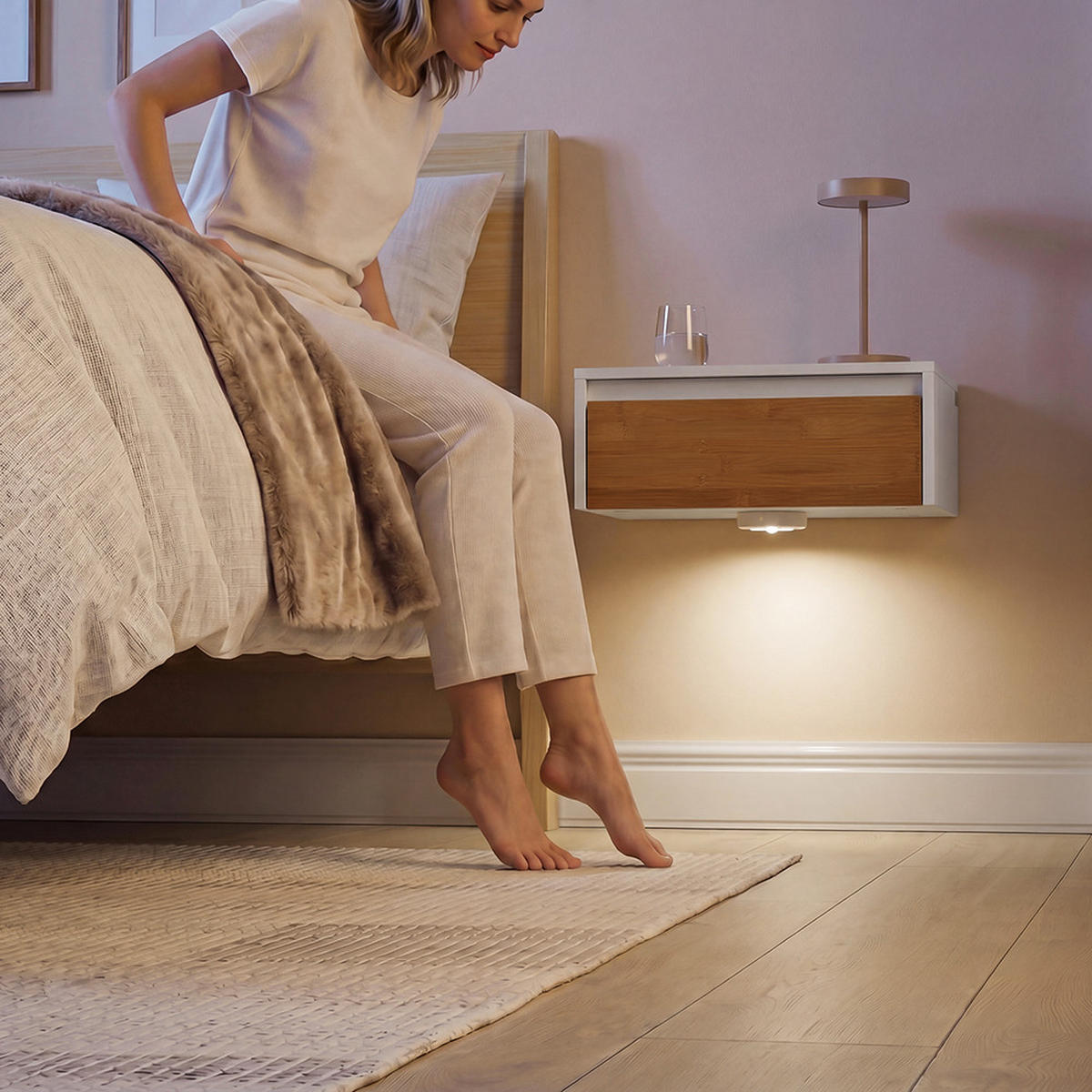 NACHTTISCH mit Schublade und LED-Licht FBT174-E-WN - Weiß, Holzwerkstoff (40/11/30cm) - SoBuy