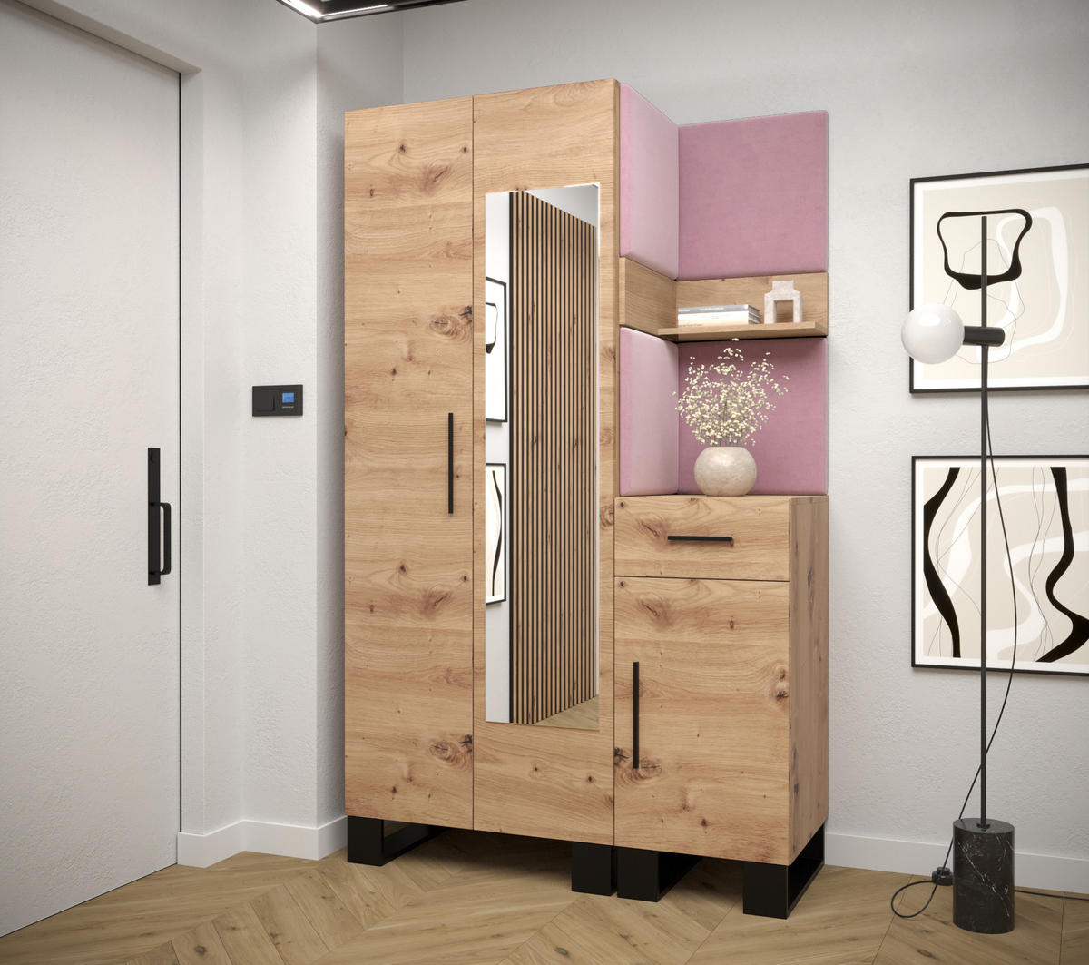 GARDEROBEN-SET 196/116/45,6 - Pink/Schwarz, Holz/Kunststoff (116/196/45.6cm) - Abiks Möbel