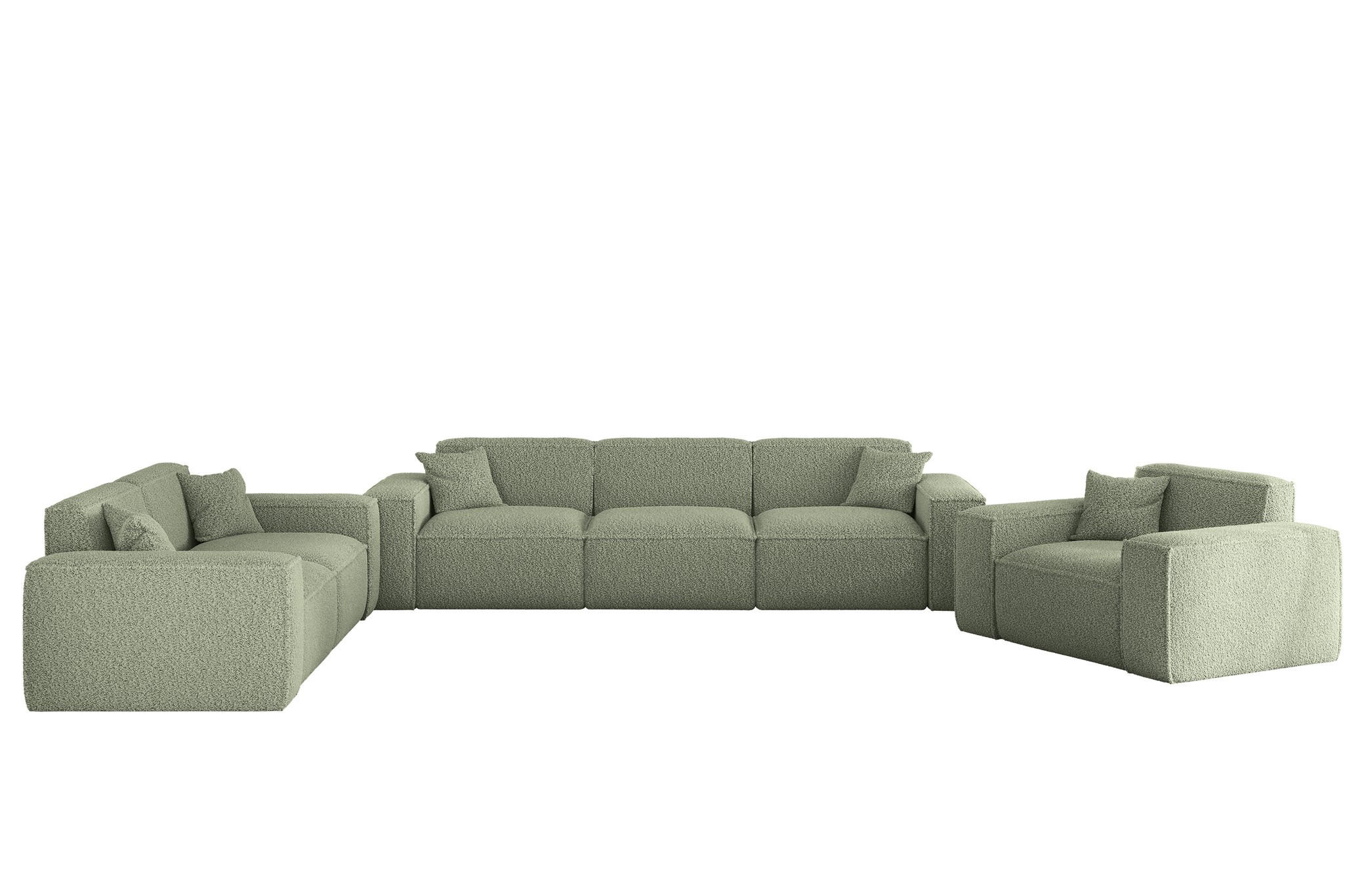 SOFASET Celes Premium 3-2-1 In Sven - Grün, Holzwerkstoff/Textil (218/73/90cm) - Fun Möbel