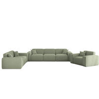 SOFASET Celes Premium 3-2-1 In Sven - Grün, Holzwerkstoff/Textil (218/73/90cm) - Fun Möbel