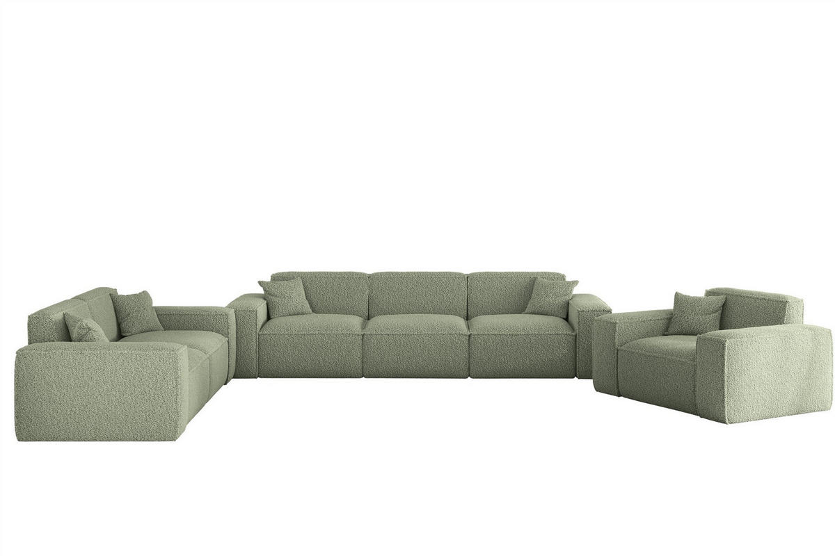 SOFASET Celes Premium 3-2-1 In Sven - Grün, Holzwerkstoff/Textil (218/73/90cm) - Fun Möbel