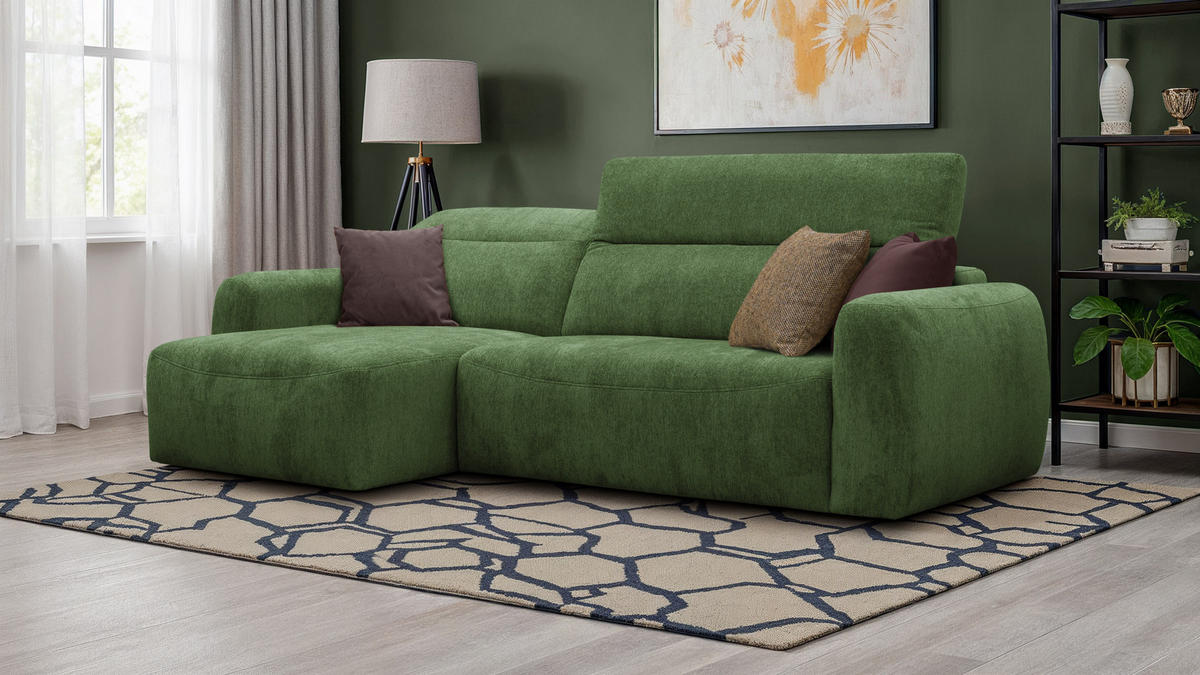 ECKSOFA NERO 4-Sitzer, dunkelgrün - Dunkelgrün/Schwarz, Holz/Textil (272/81/159cm) - Courtois Laville