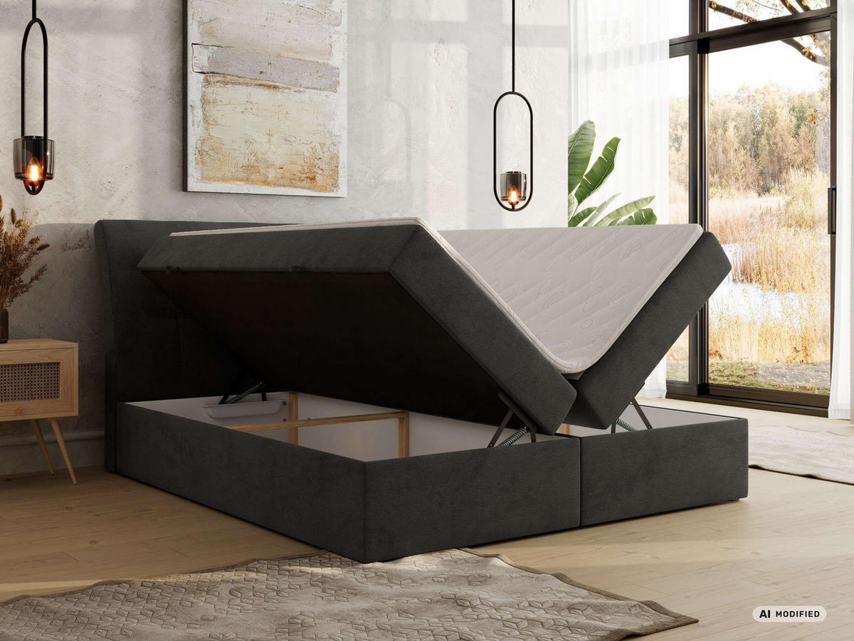 BOXBETT DAGOS 200/200 - Dunkelgrau Velvet - Topper Visco - H3 - Dunkelgrau, Textil (200/200cm) - MKS