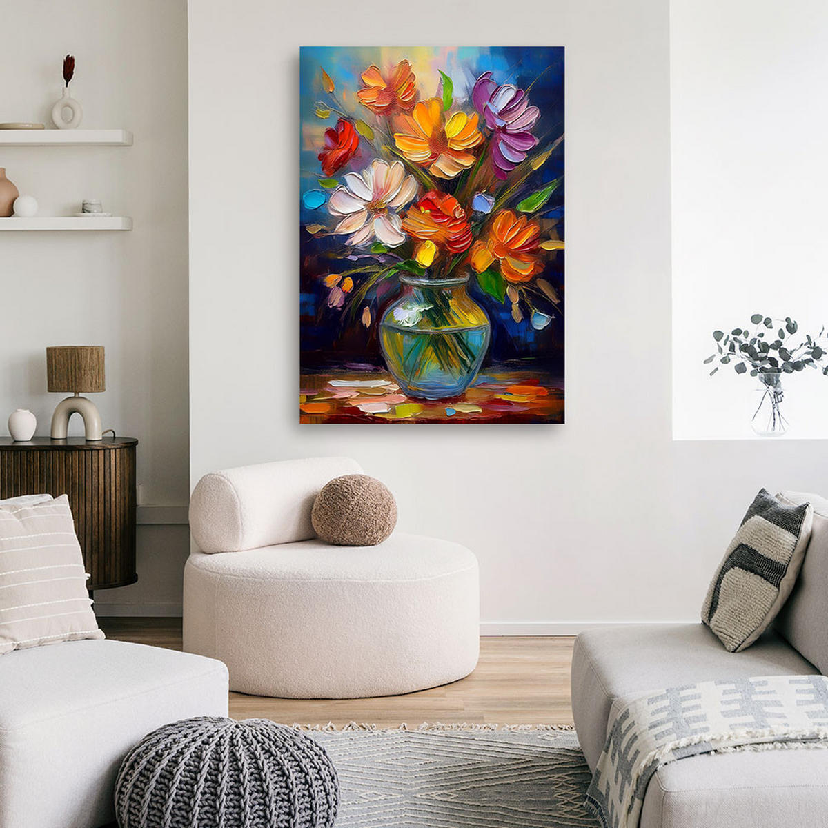 WANDBILD blumenstrauß in einer bunten vase - Multicolor, Textil (40/60cm) - Feeby