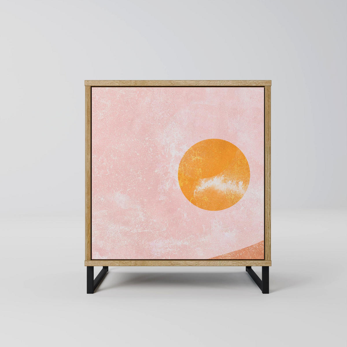 SIDEBOARD LUMINOUS SUNLIGHT, Eichefarben, 57,5x42x67,5 cm, Schwarze Metall-Rahmenfüße - Eichefarben/Multicolor, Holzwerkstoff/Metall (57.5/67.5/42cm) - SpaceRebels