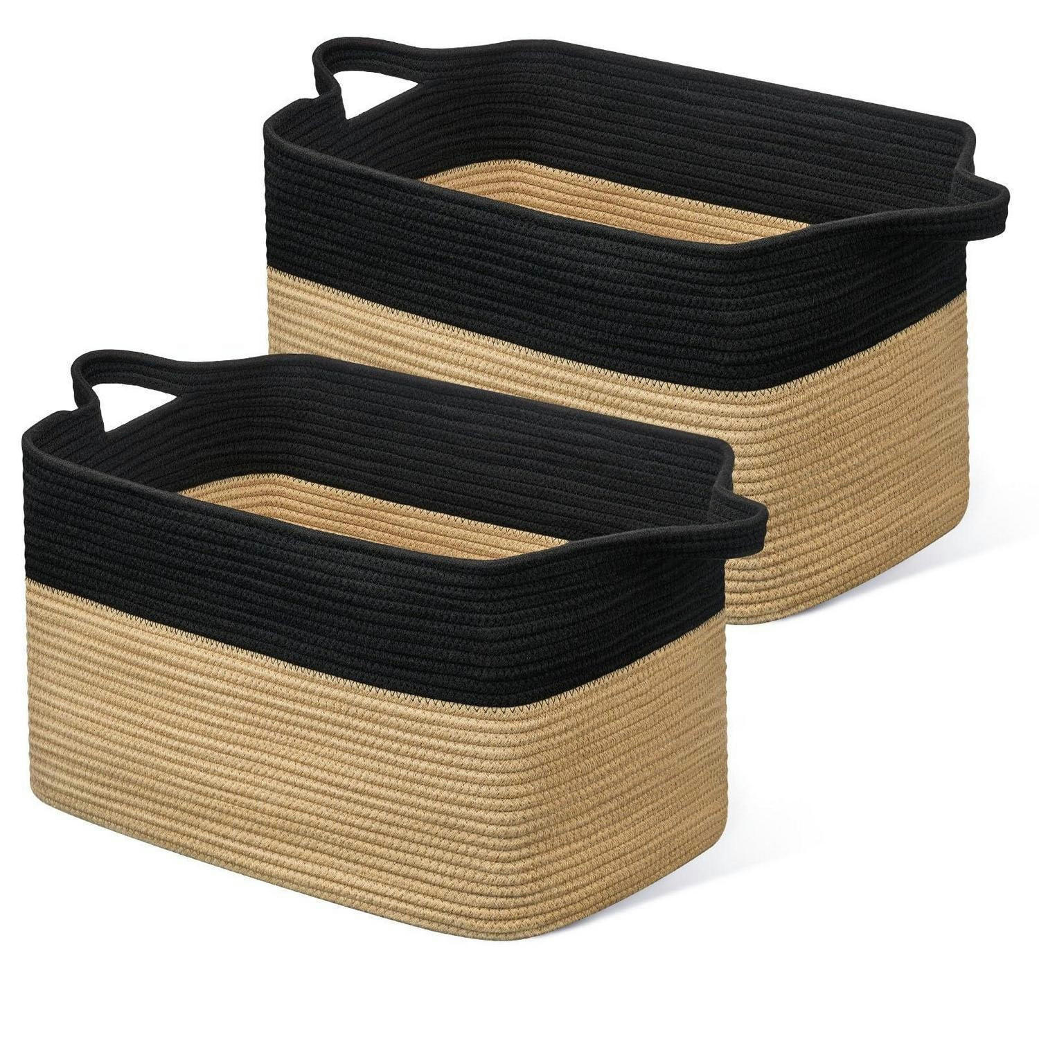 WÄSCHEKORB 2-teiliges Set Baumwolle Schwarz & Braun 63 L - Multicolor, Naturmaterialien (38/30/55cm)