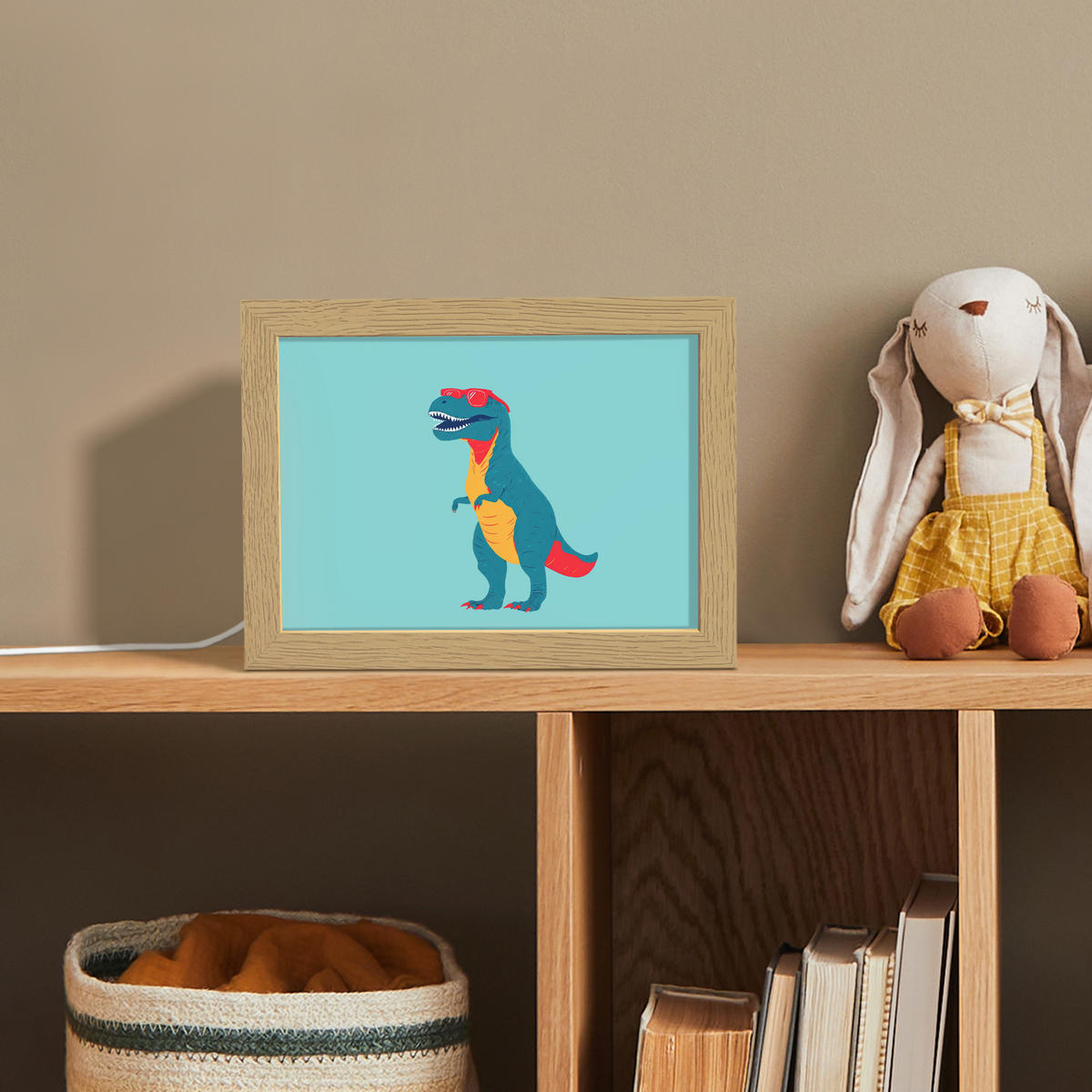 NACHTTISCHLAMPE Dinosaurier - Blau - Sonnenbrille 20x15 cm - Hellblau, Holzwerkstoff (8/20/15cm)