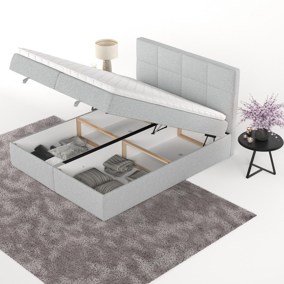 BOXBETT Velto 140/200 cm Hellgrau im Riva Stoff - Hellgrau/Schwarz, Holz/Holzwerkstoff (140/200cm) - AltaBeds