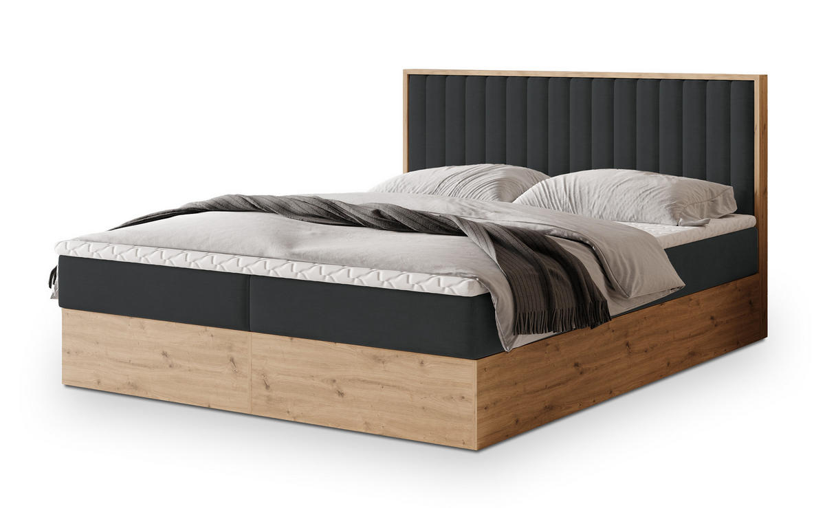 POSTEL BOXSPRING VARELI 160x200 cm, s matrací a úložným prostorem, černá - černá, kompozitní dřevo/textil (160/200cm) - MASSENO