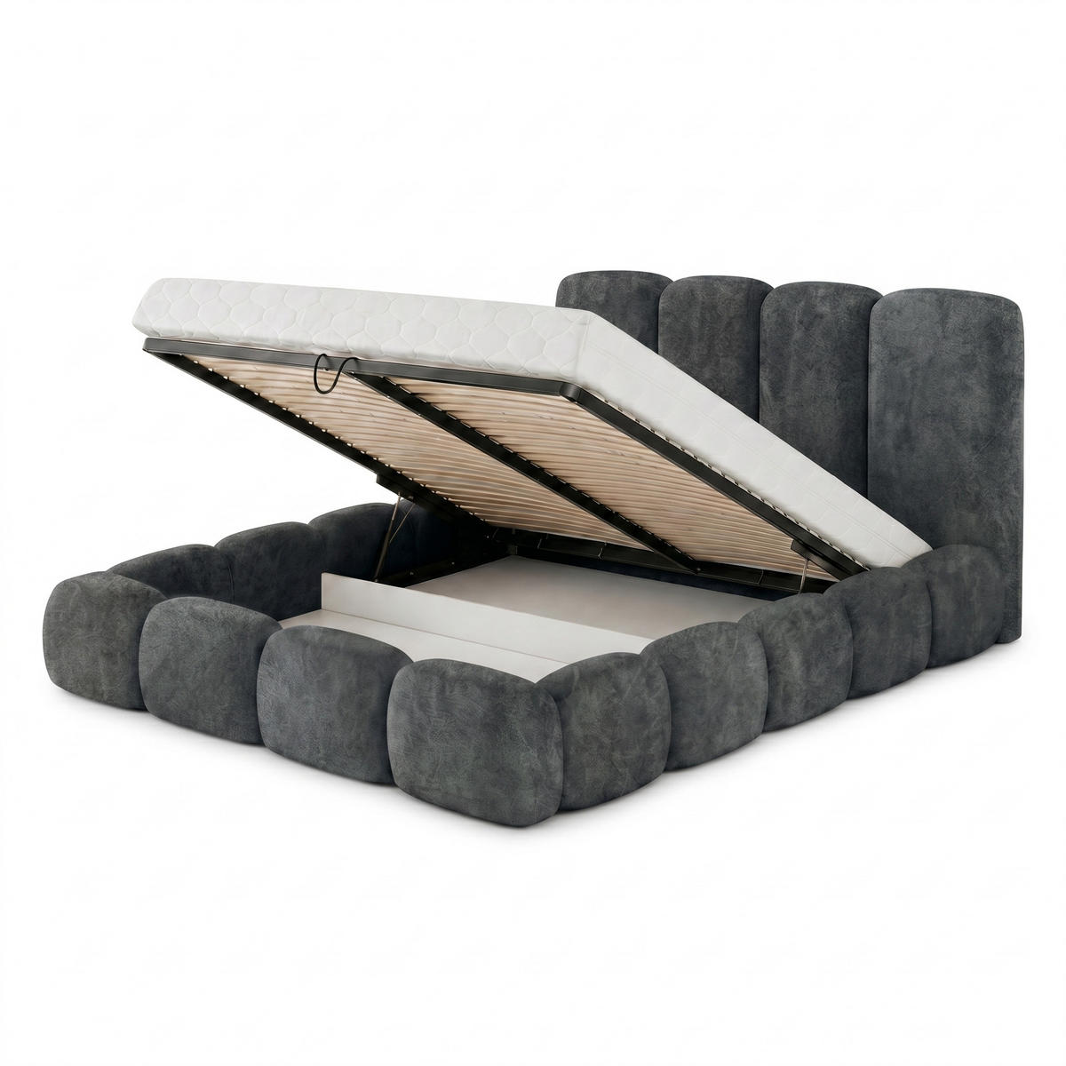 POLSTERBETT SUENO MAXI 160x200 cm in Grau, gepolstertes Kopfteil, Metalllattenrost, Bettkasten, Velour-Stoff - Naturfarben/Grau, Holz/Textil (160/200cm) - Muffo
