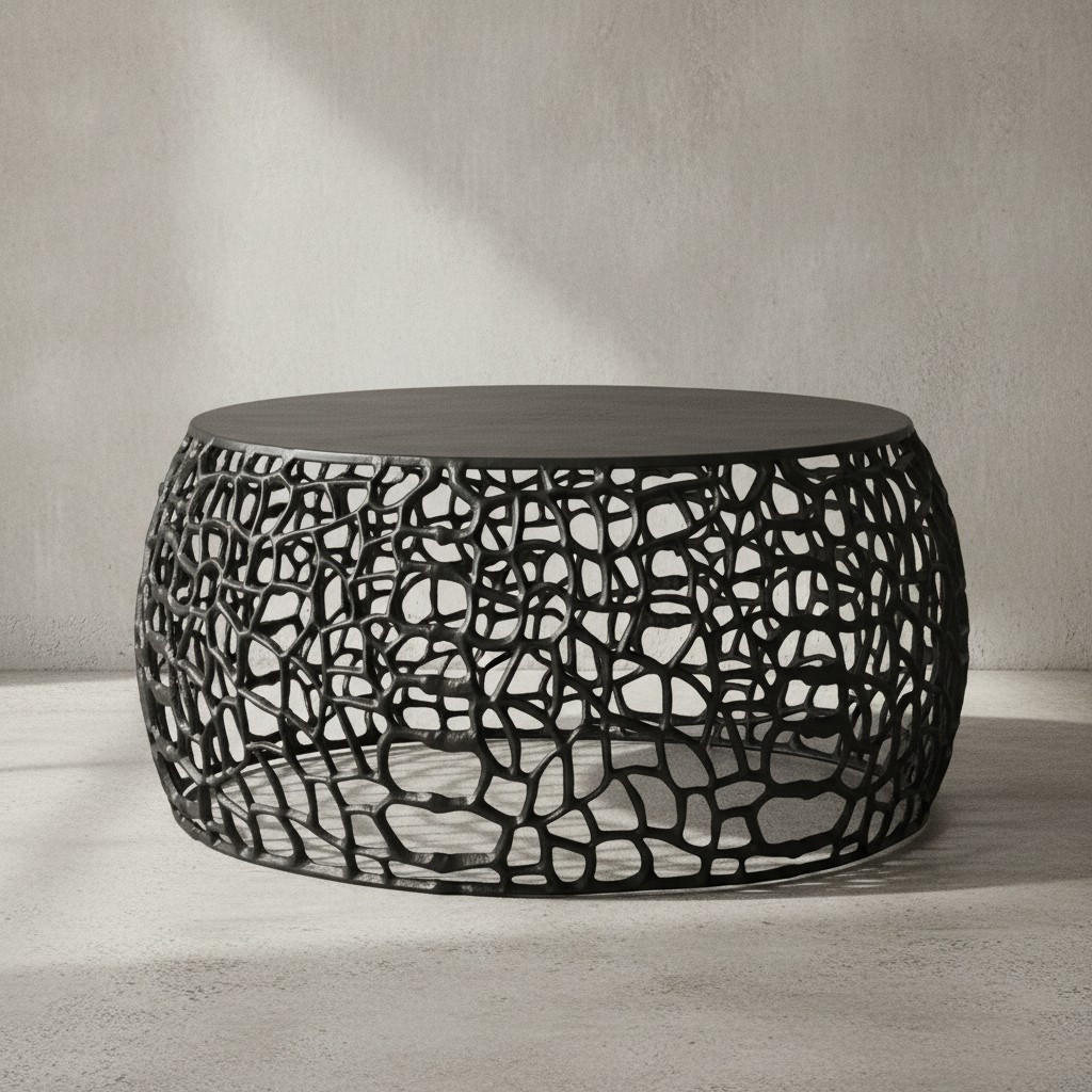 COUCHTISCH mit Aststruktur, lackiertes Aluminium, handgefertigt, Ablagefläche, Schwarz 66x66x30 cm - Schwarz, Metall (66/66/30cm) - KADIMA DESIGN