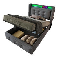 POLSTERBETT 90/200 cm Grau mit LED, Bettkasten und USB- und Type-C-Anschlüssen - Grau, Textil (90/200cm) - Flora Grace