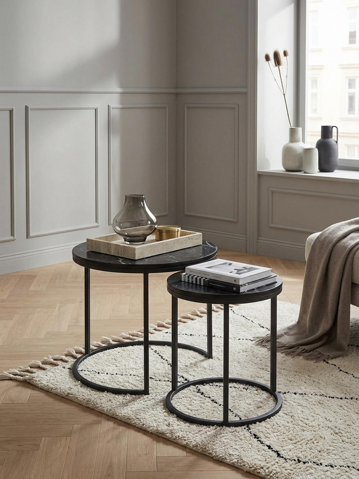 BEISTELLTISCH 2er Set Marmoroptik Metall Modern, Schwarz 50x50x45 cm - Schwarz, Holz/Metall (50/50/45cm) - KADIMA DESIGN