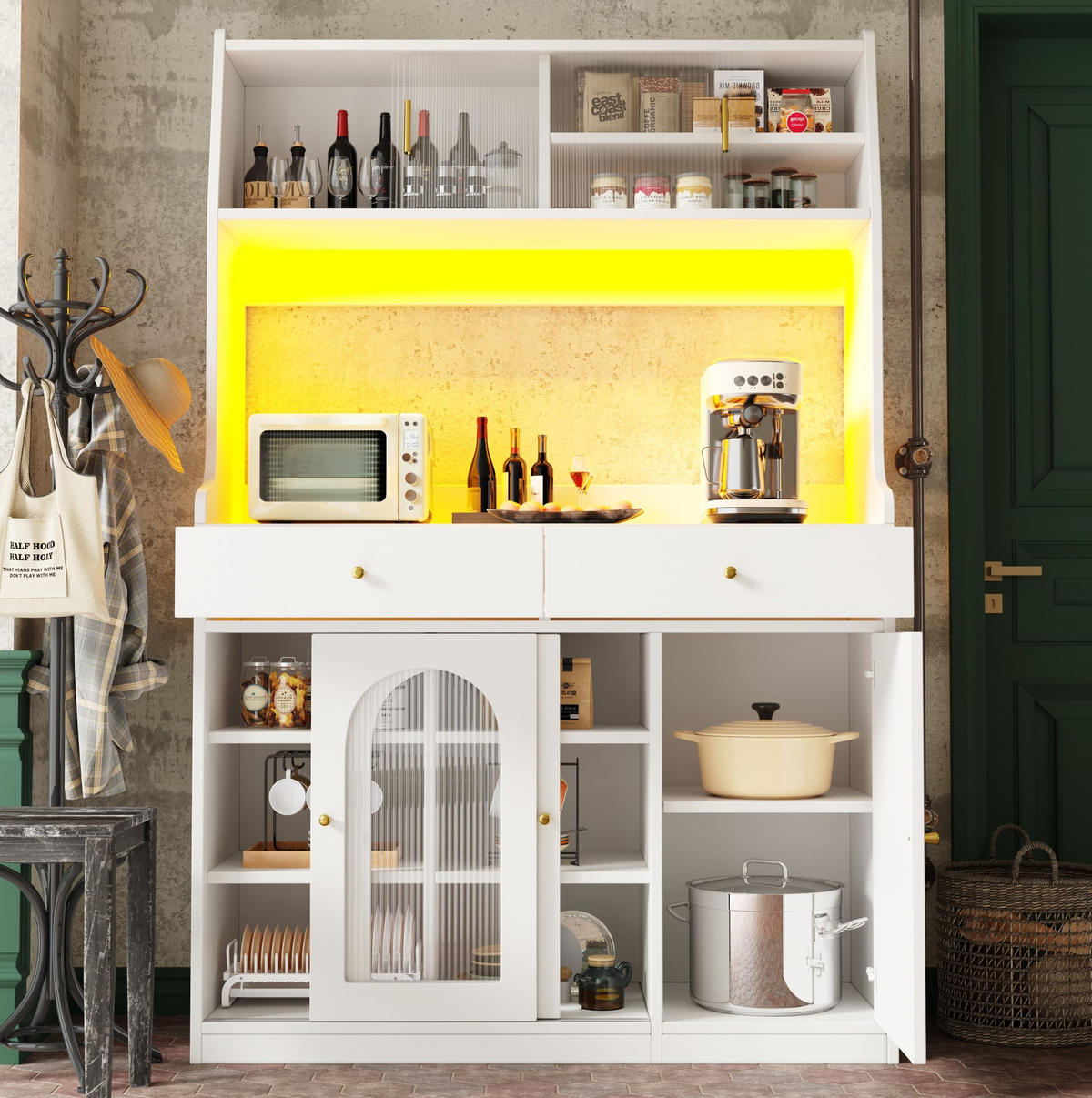 ANRICHTE 120/40/180 cm in Weiß mit LED-Beleuchtung und 2 Schubladen - Weiß, Holzwerkstoff (120/180/40cm) - Flora Grace