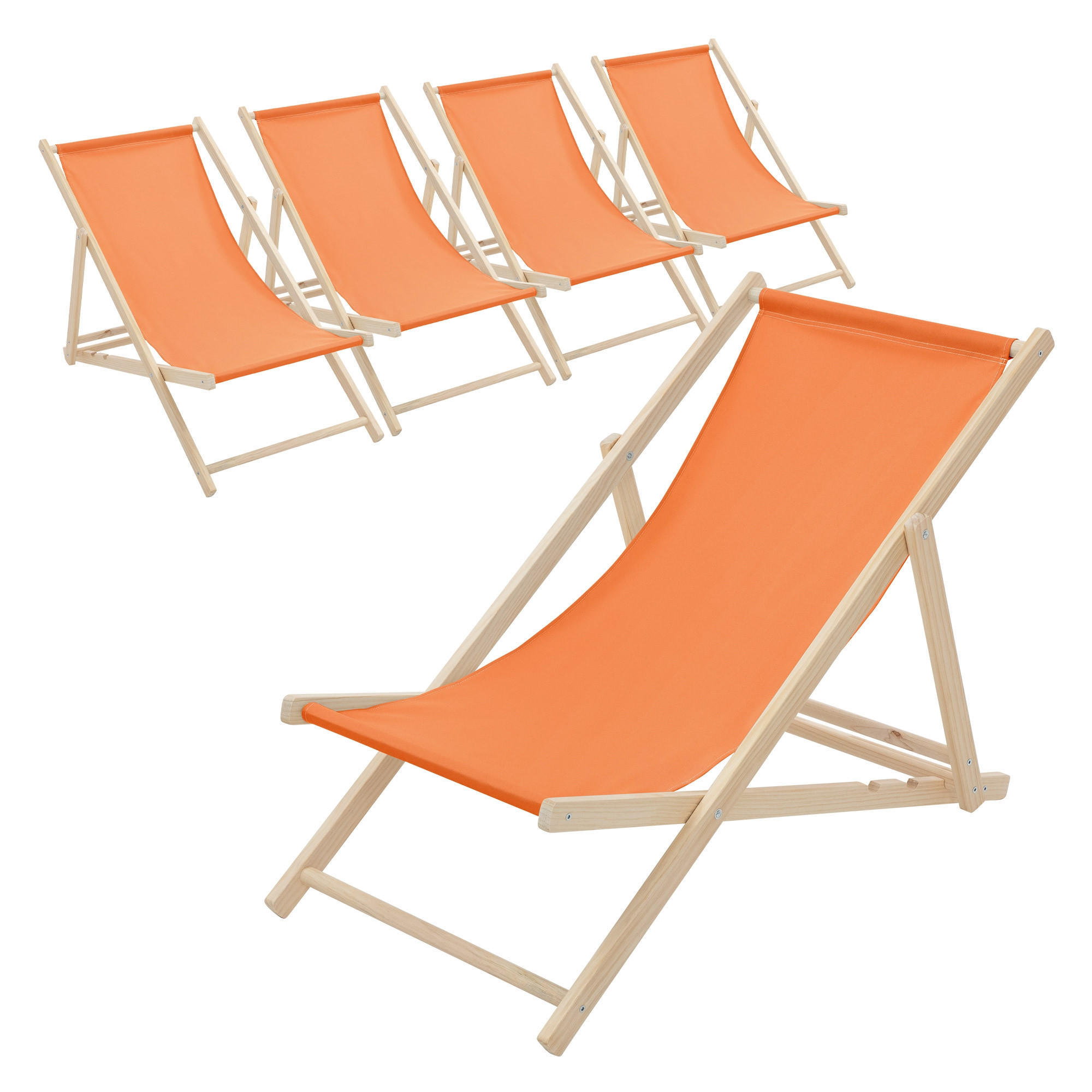 LIEGESTUHL 5er Set Orange - Orange, Holz (57.5/83/100cm) - ECD-Germany