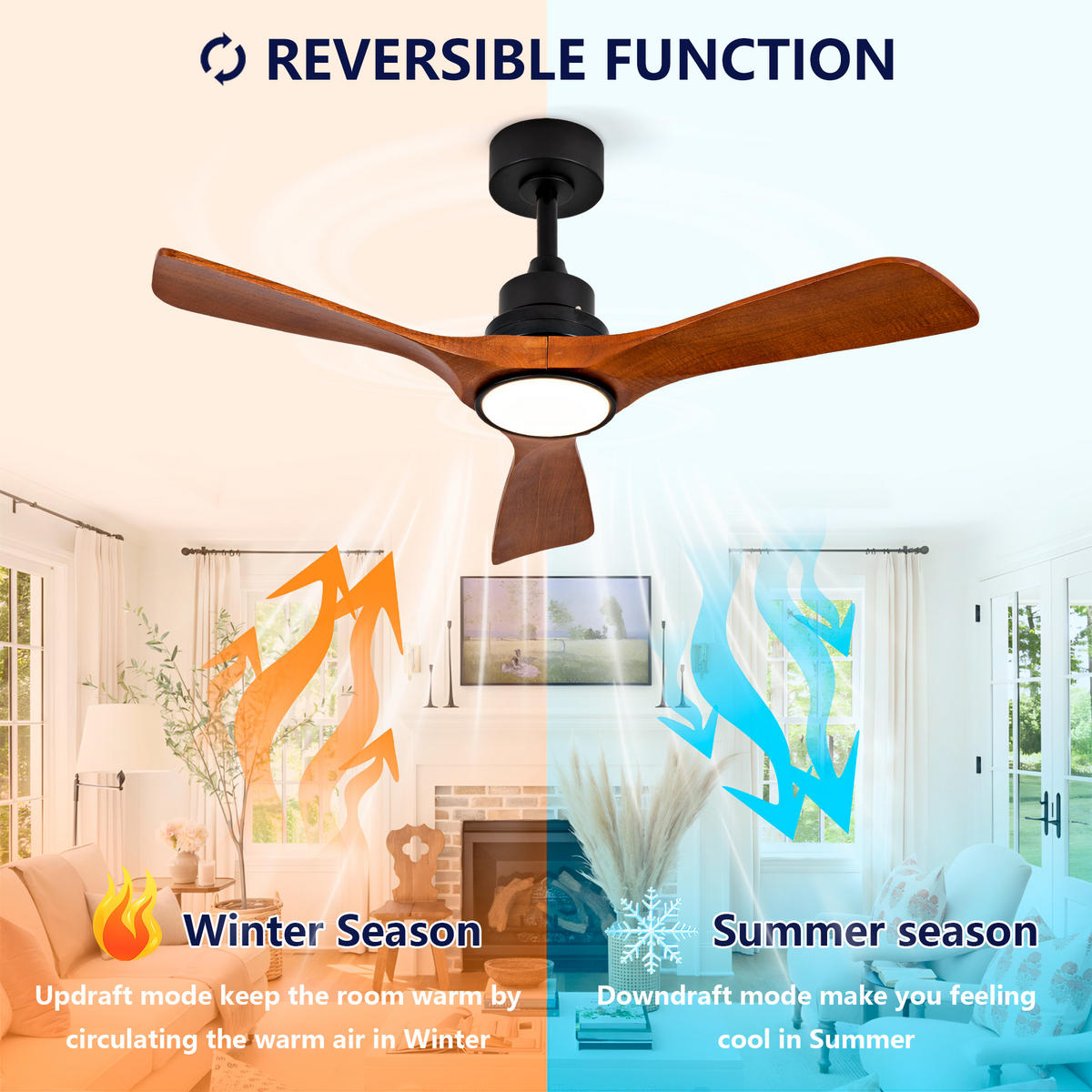 DECKENVENTILATOR DE-16225 42 Zoll mit LED Schwarz/Walnuss - Walnussfarben, Holz/Metall (107/107/36cm) - ComfortXL