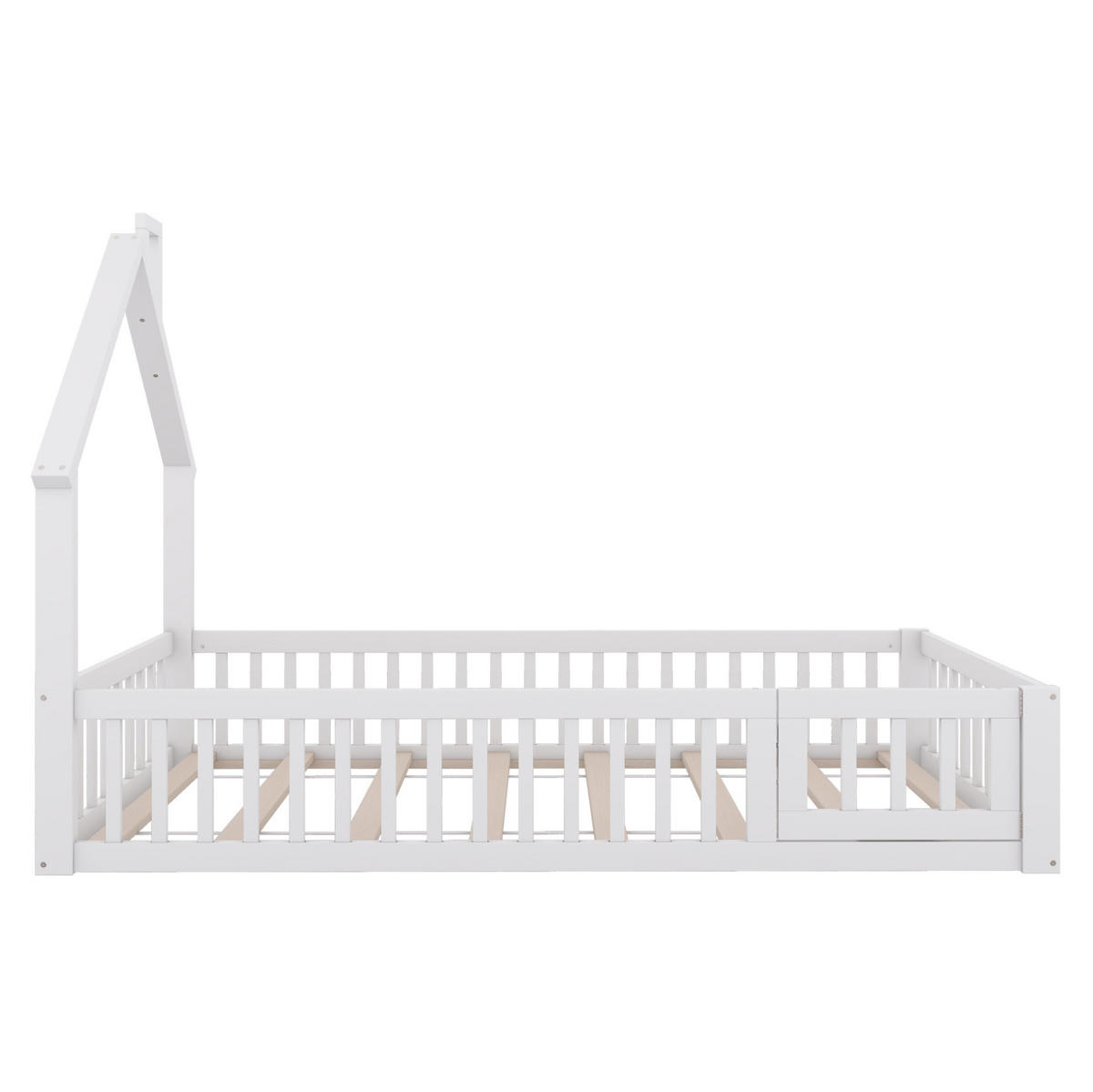 HAUSBETT Schornsteinform 90/200 cm, Weiß mit Sicherheitsgitter ohne Matratze - Weiß, Holz (90/200cm) - MIVRAY